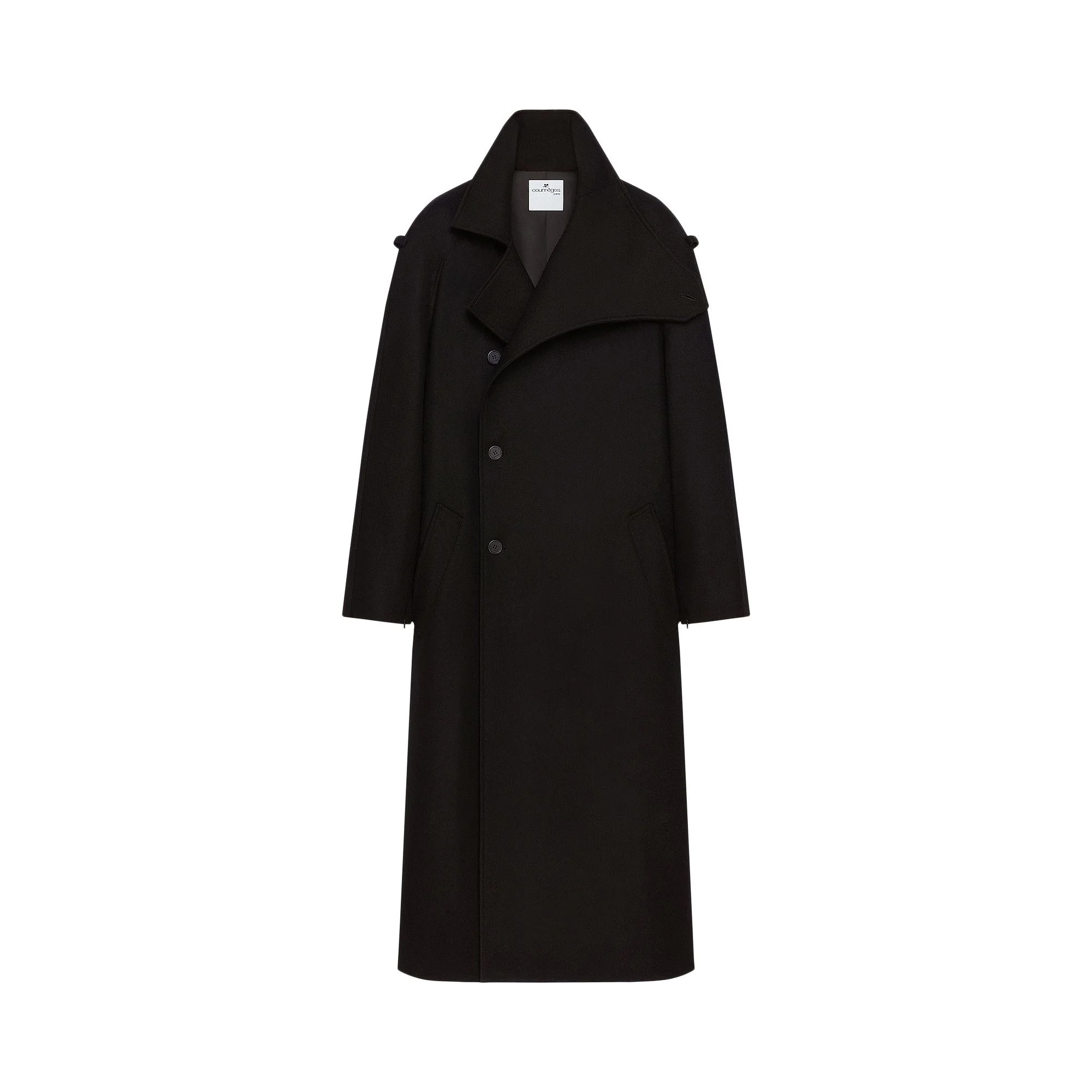 Courrèges Oblique Wool Maxi Trench Coat 'Black' - 1