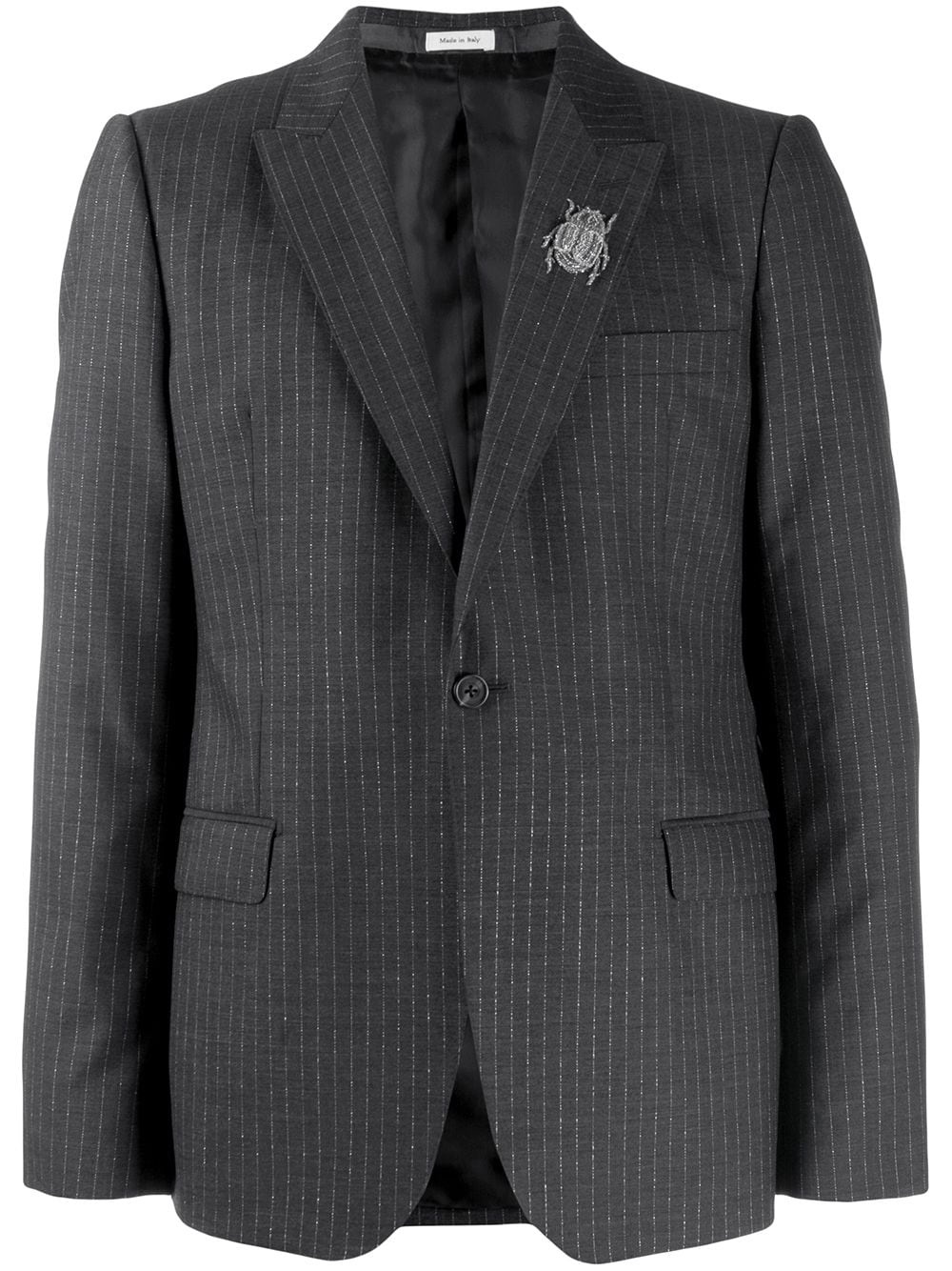 insect embellished pinstriped blazer - 1