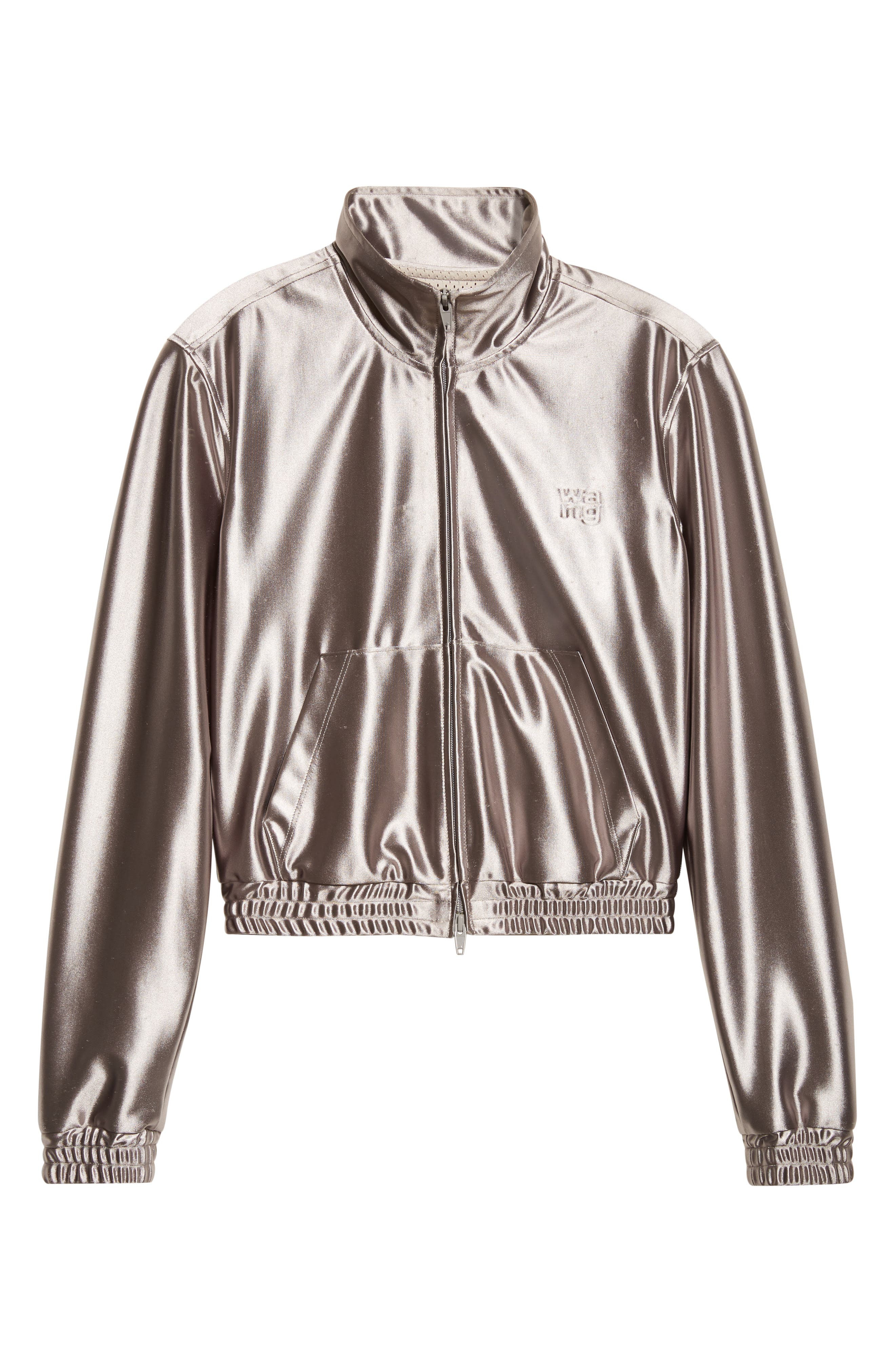 Alexander Wang Shrunken Metallic Faille Jacket in Alloy at Nordstrom - 7