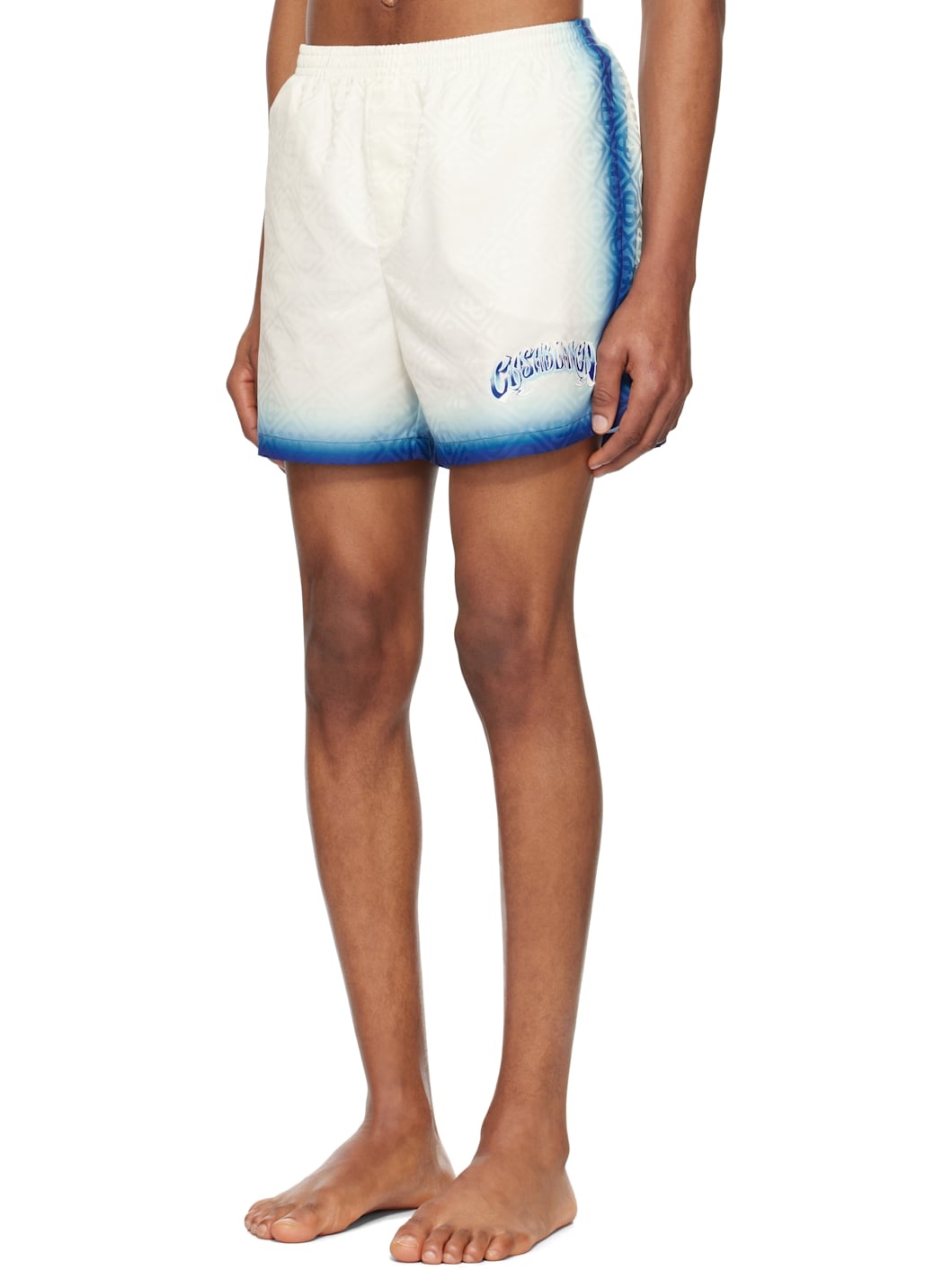 Blue & White Printed Jacquard Monogram Swim Shorts - 4