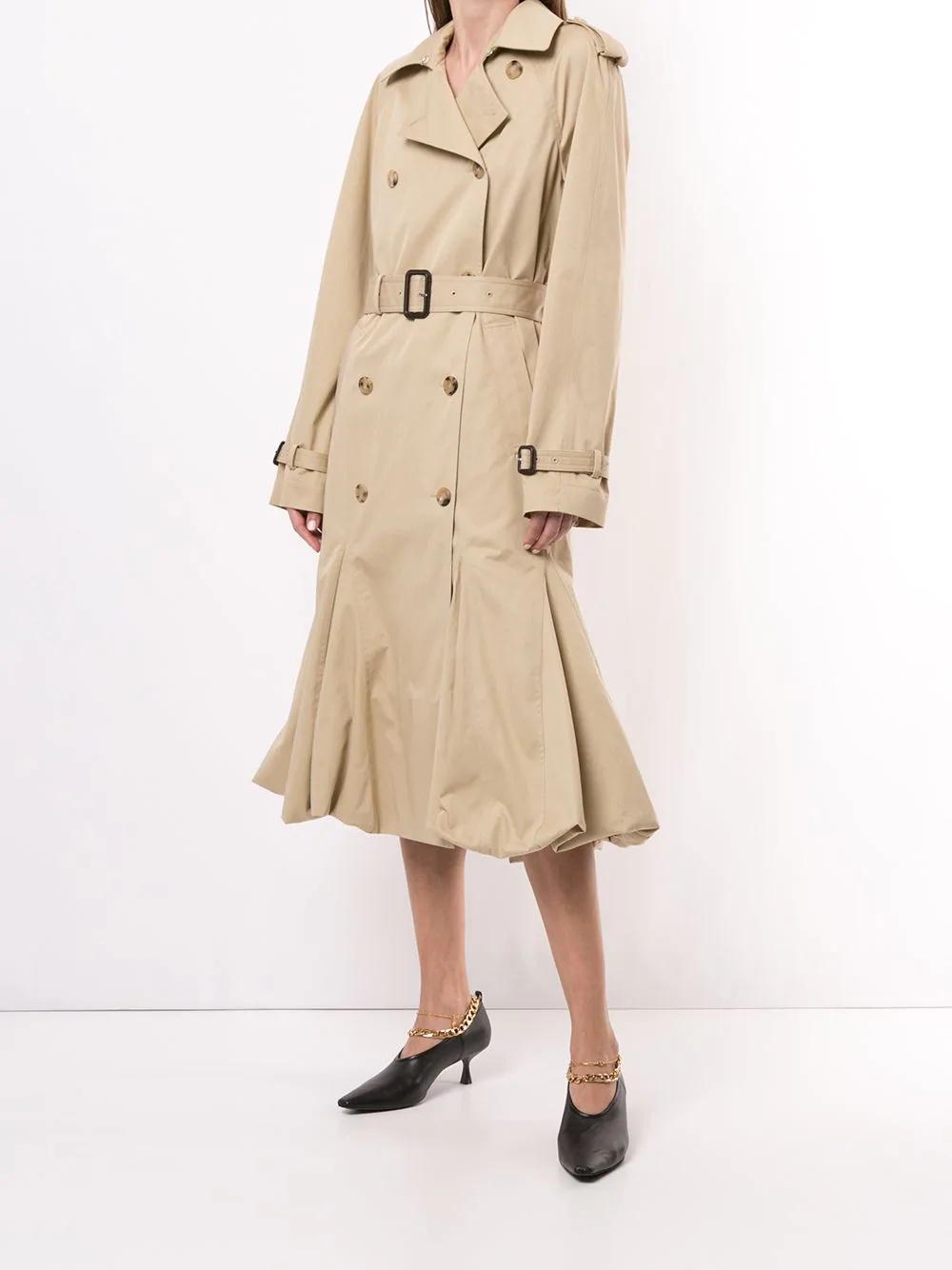 pleated cape-style trench coat - 6