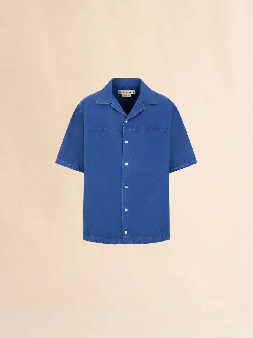 BLUE COTTON SHIRT WITH DRAWSTRING HEM - 1
