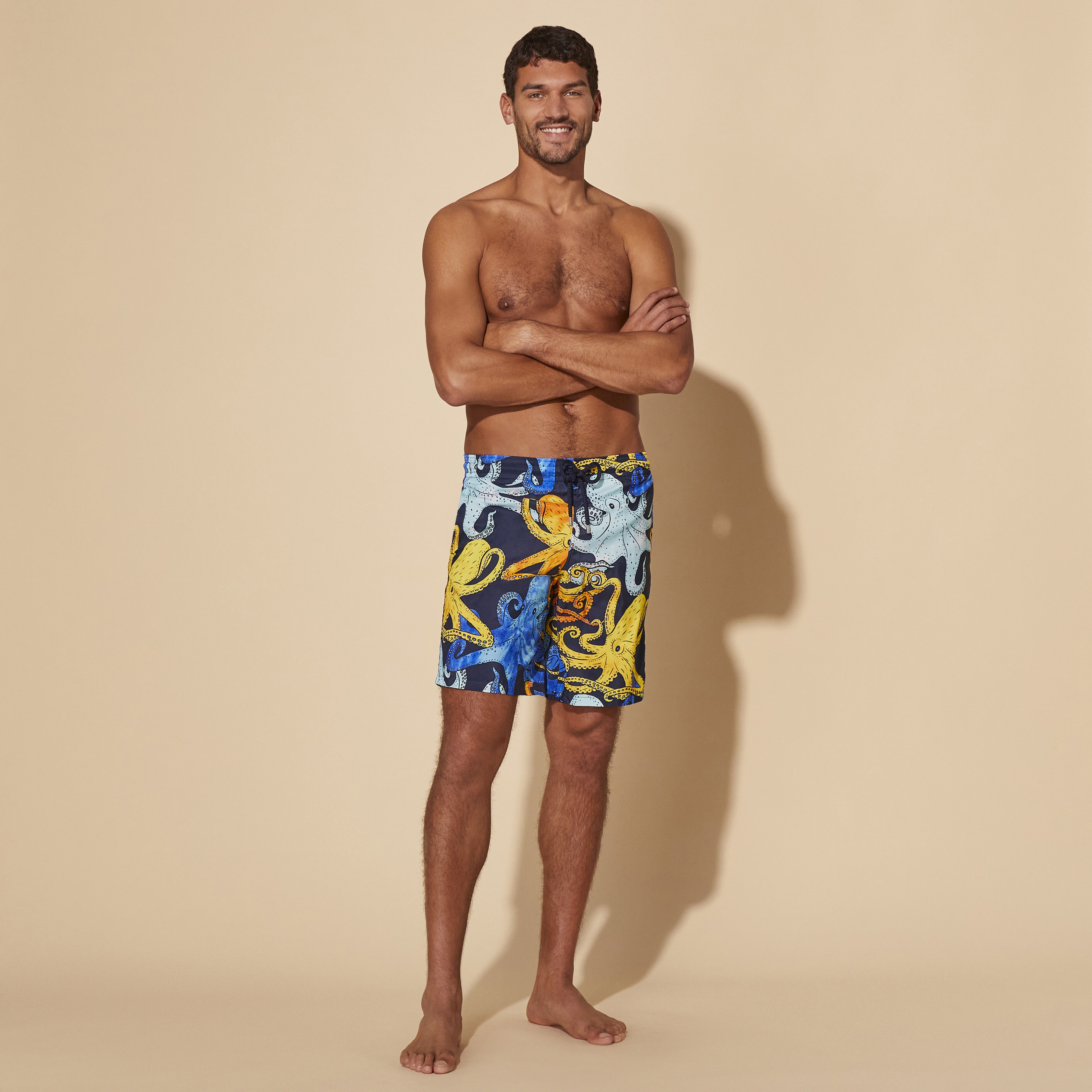 Men Long Swim Trunks Ultra-light and Packable Poulpes Aquarelle - 3