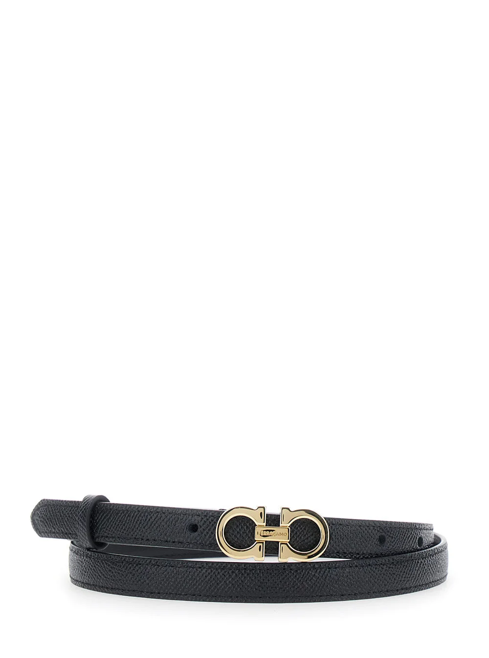 Ferragamo Women Black Belt With Gancini Buckle Closure In Grained Leather For Women - 1