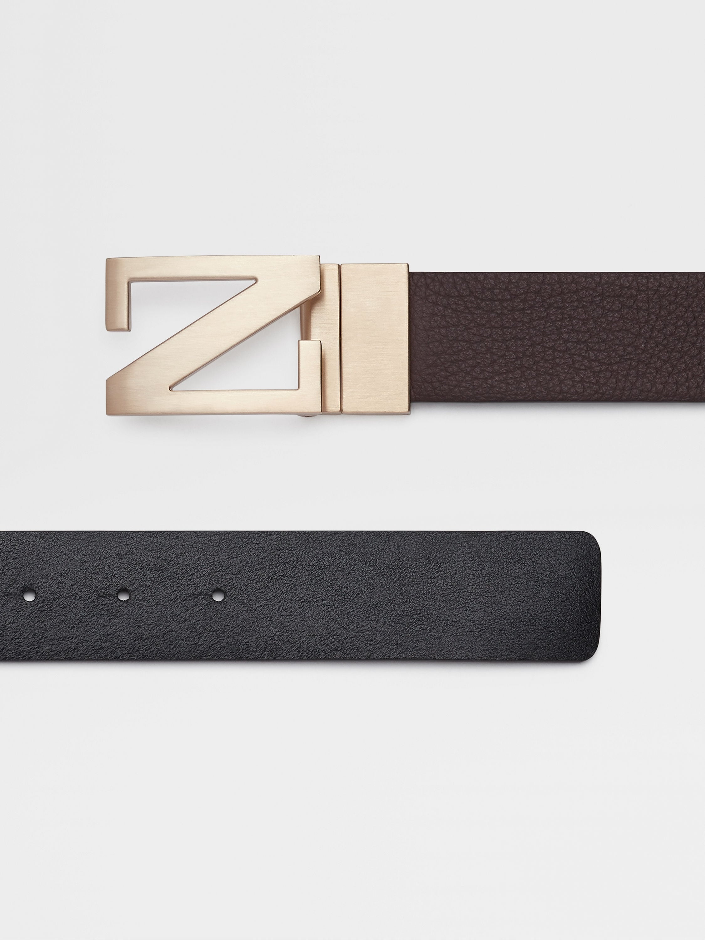 DARK BROWN AND BLACK REVERSIBLE LEATHER BELT - 2