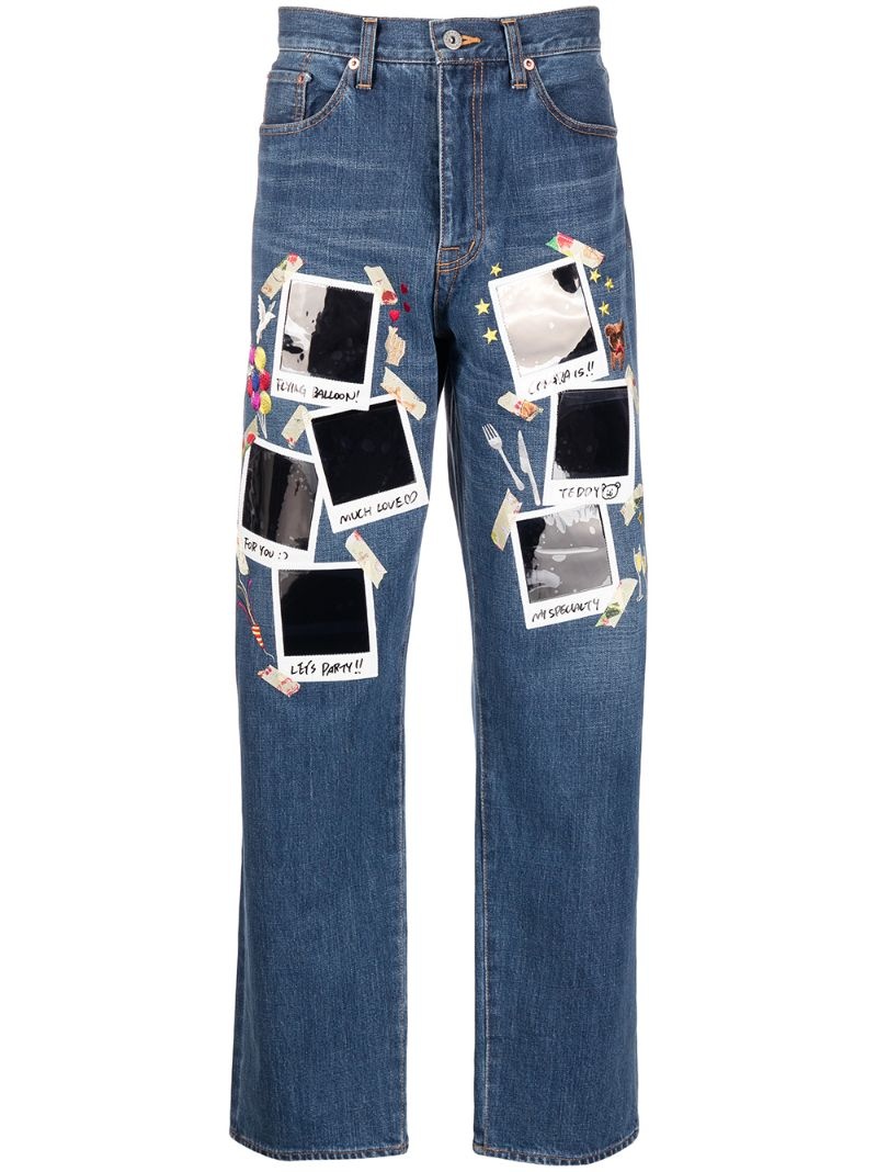 polaroid print straight leg jeans - 1