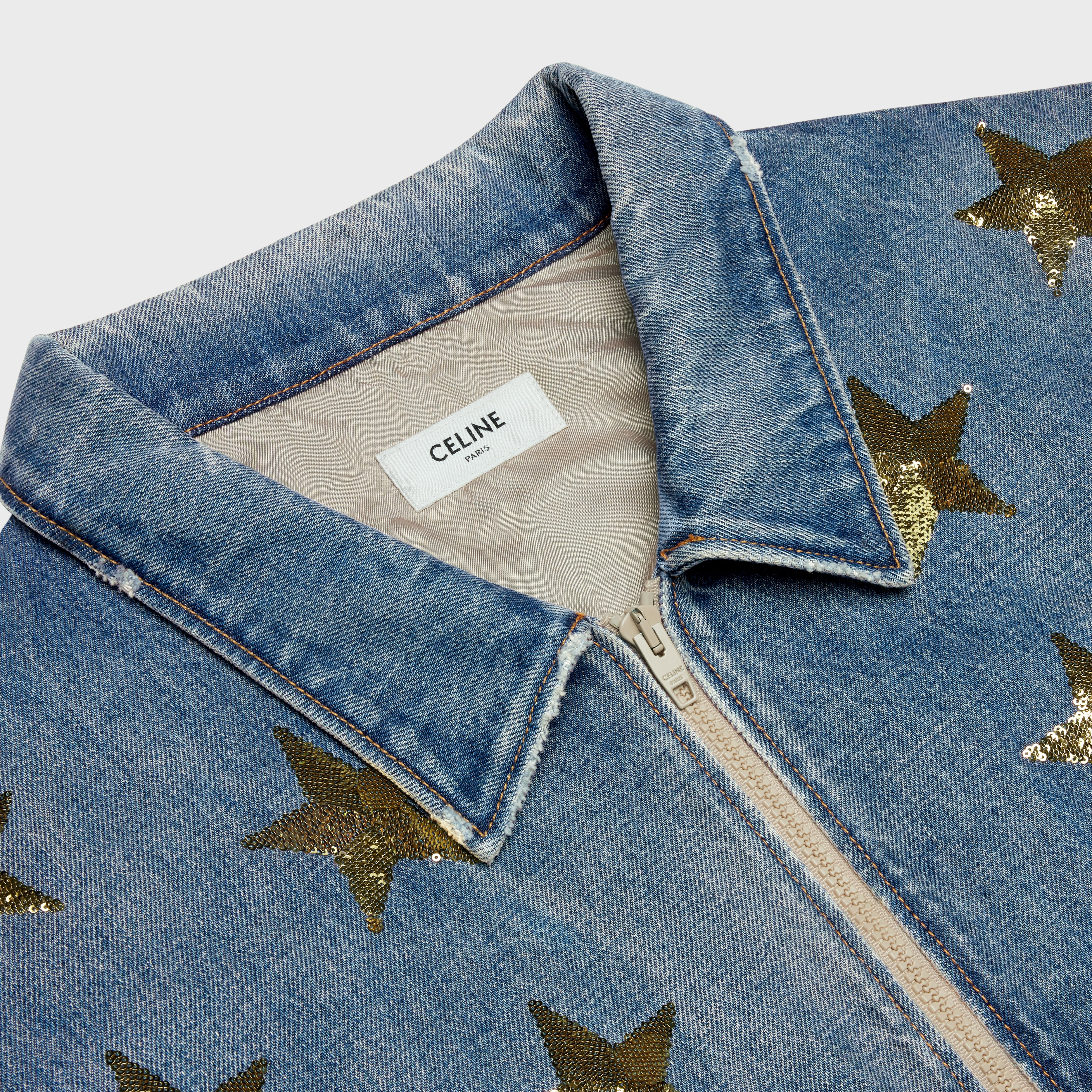 EMBROIDERED TEDDY JACKET IN UNION WASH DENIM WITH STARS - 3