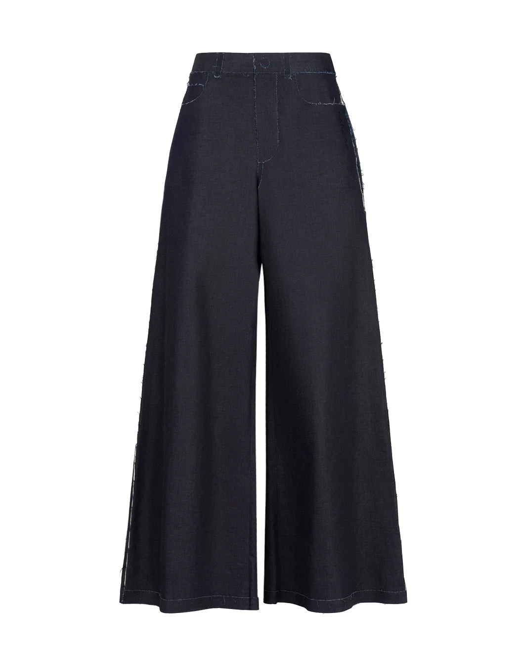 DEEP BLUE STRETCH DENIM TROMPE L'OEIL TROUSERS - 1