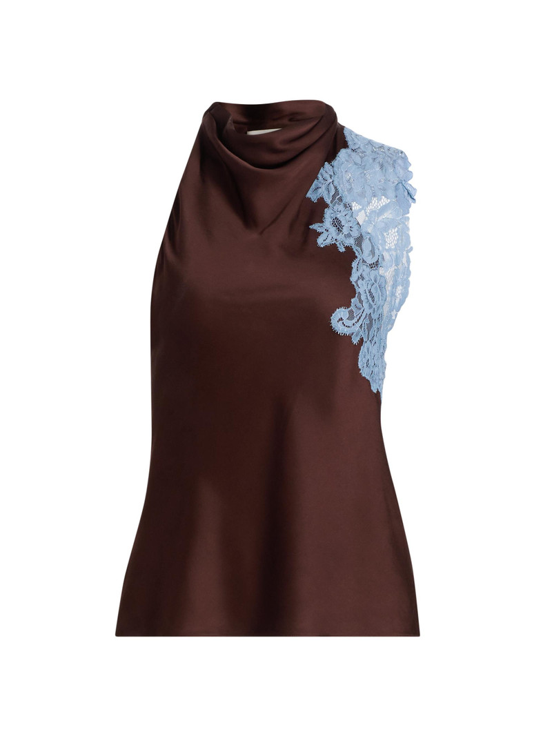 Women's Rose Lace-Trim Satin Top - Ganache French Blue 1