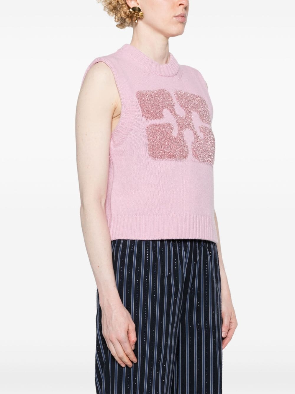 ガニー ベスト ピンクGANNI GRAPHIC WOOL MIX VEST Chalk Pink Pink Graphic Wool Handknit Vest | GANNI US