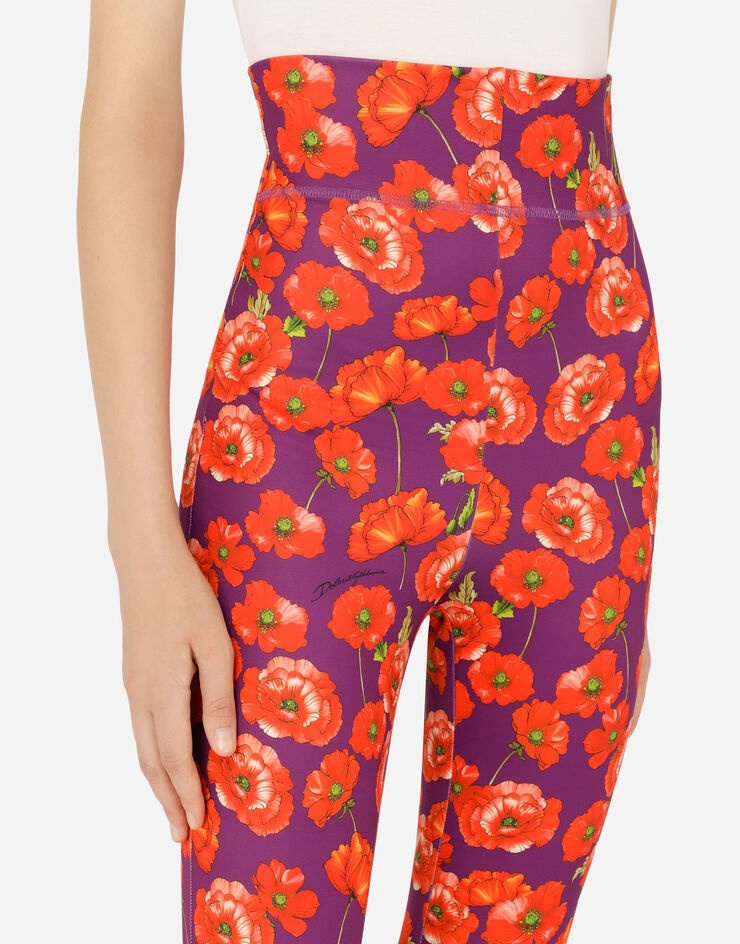 Run-resistant jersey leggings with poppy print - 4