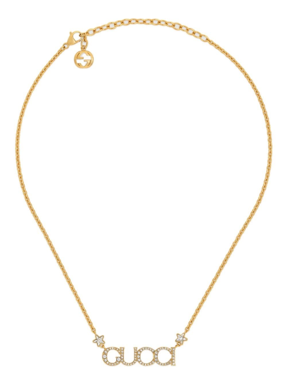 logo crystal-embellished necklace - 1