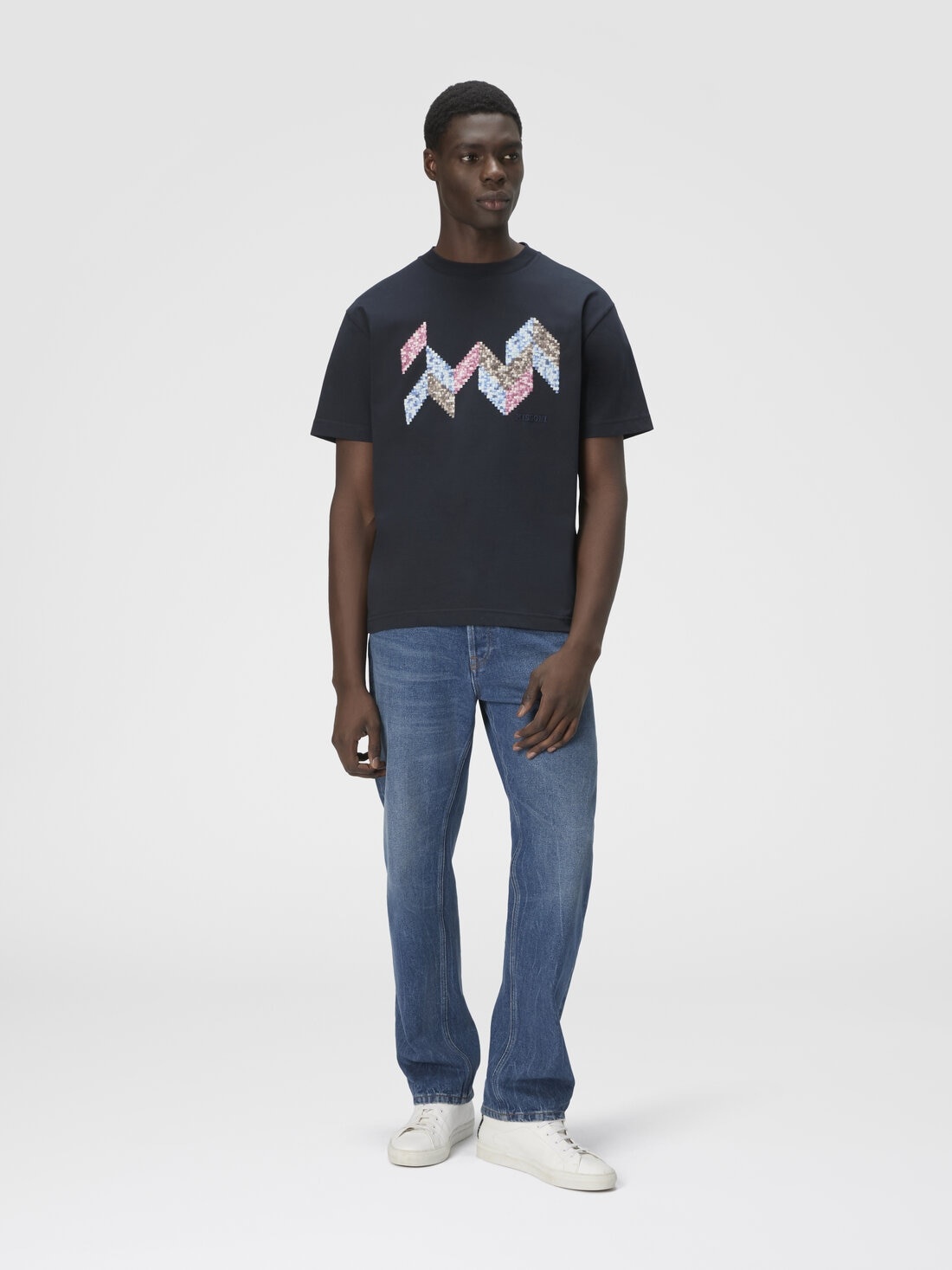 Short Sleeve T-Shirt with Flame Zigzag Insert and Logo - 2