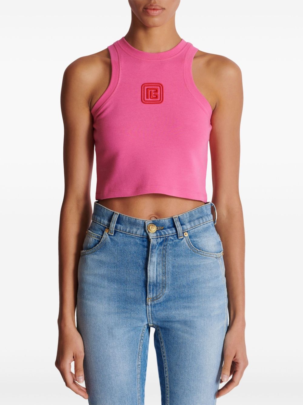 logo-embroidered cropped tank top - 5