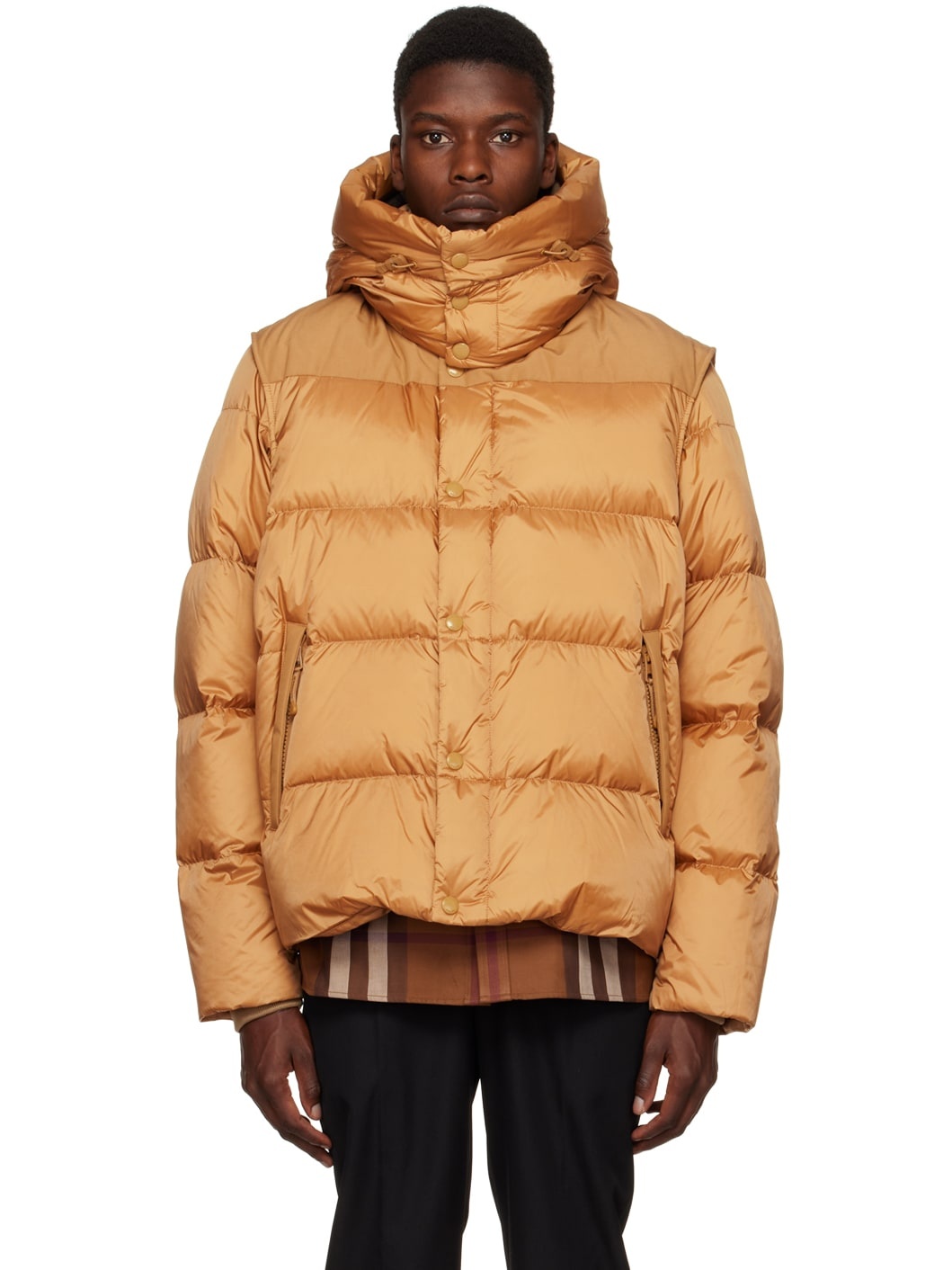 Tan Quilted Down Jacket - 1