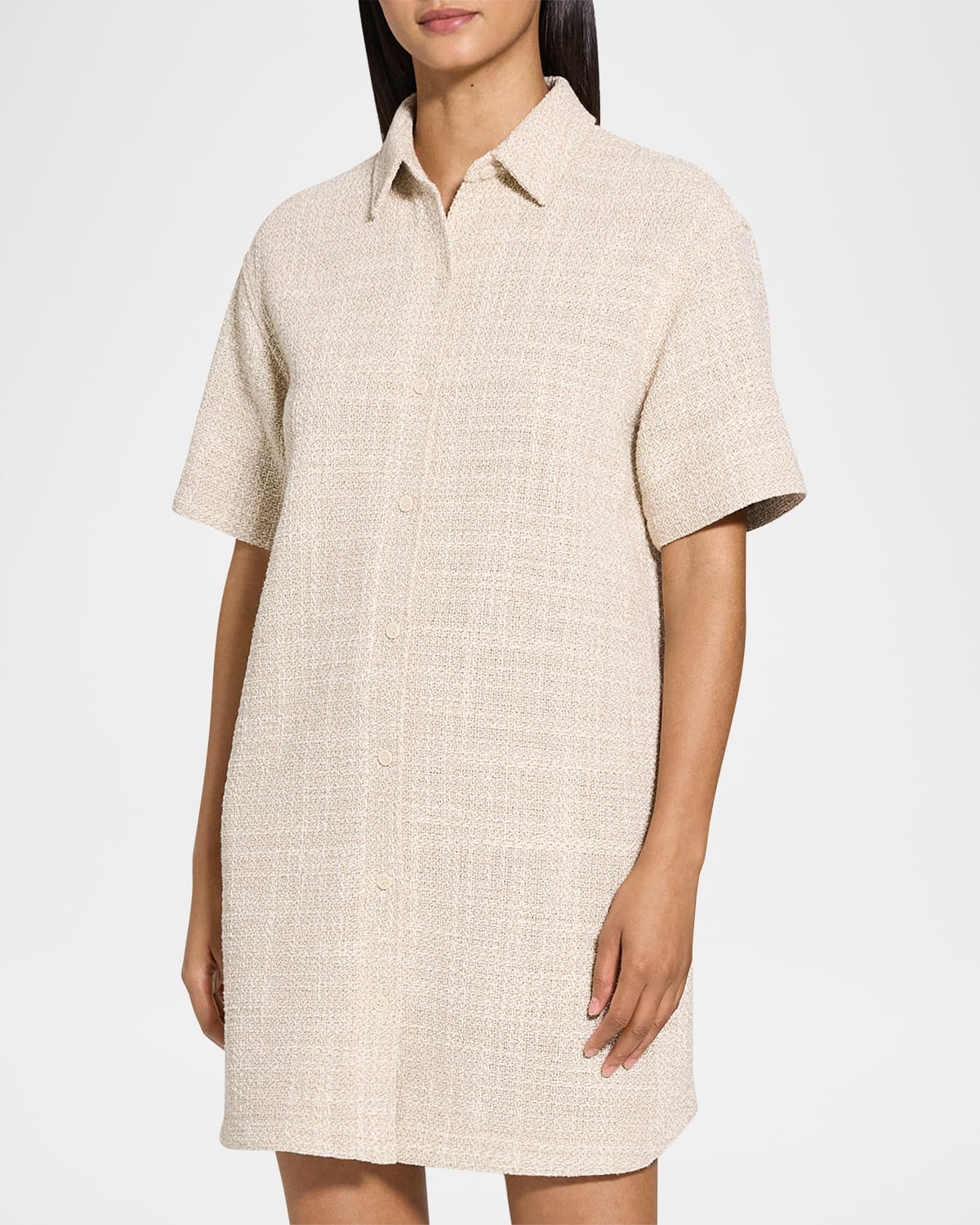 Short-Sleeve Tweed Shirtdress - 4
