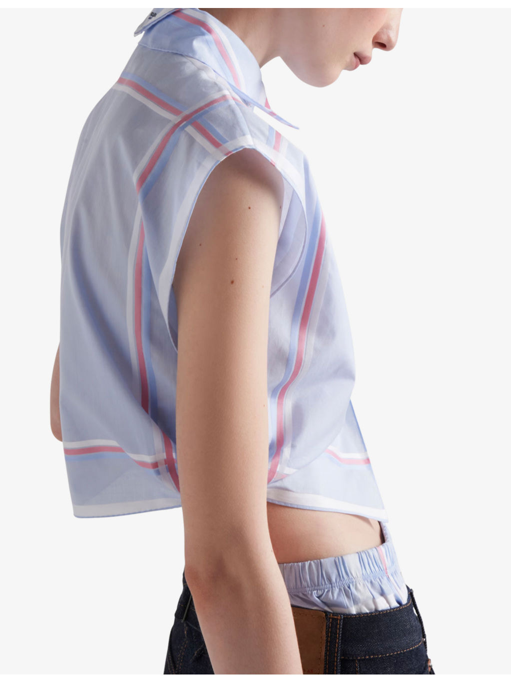 Check-pattern cropped cotton shirt - 4