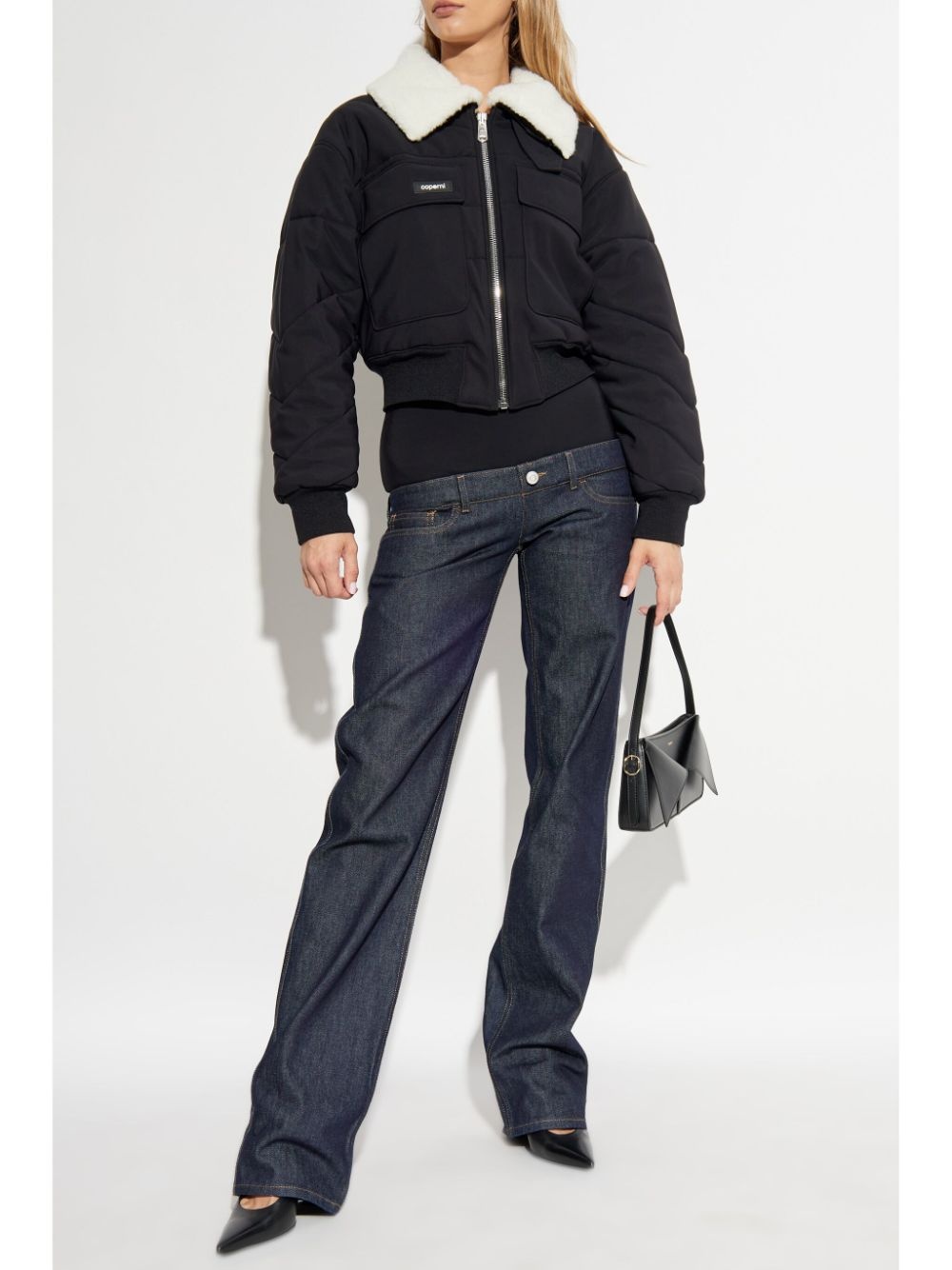 logo-patch faux-shearling puffer jacket - 2