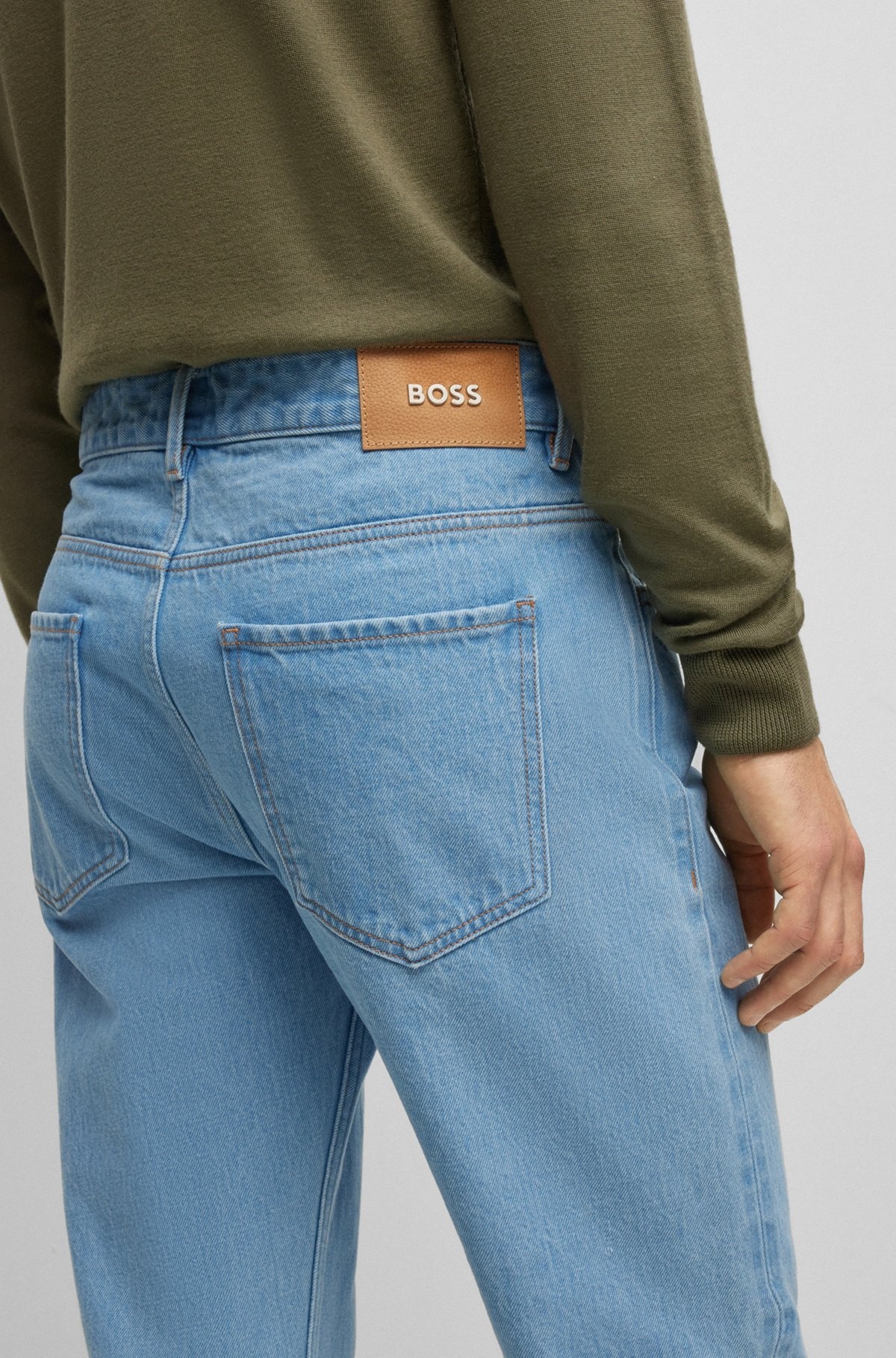 TAPERED-FIT JEANS IN BLUE PURE-COTTON DENIM - 5