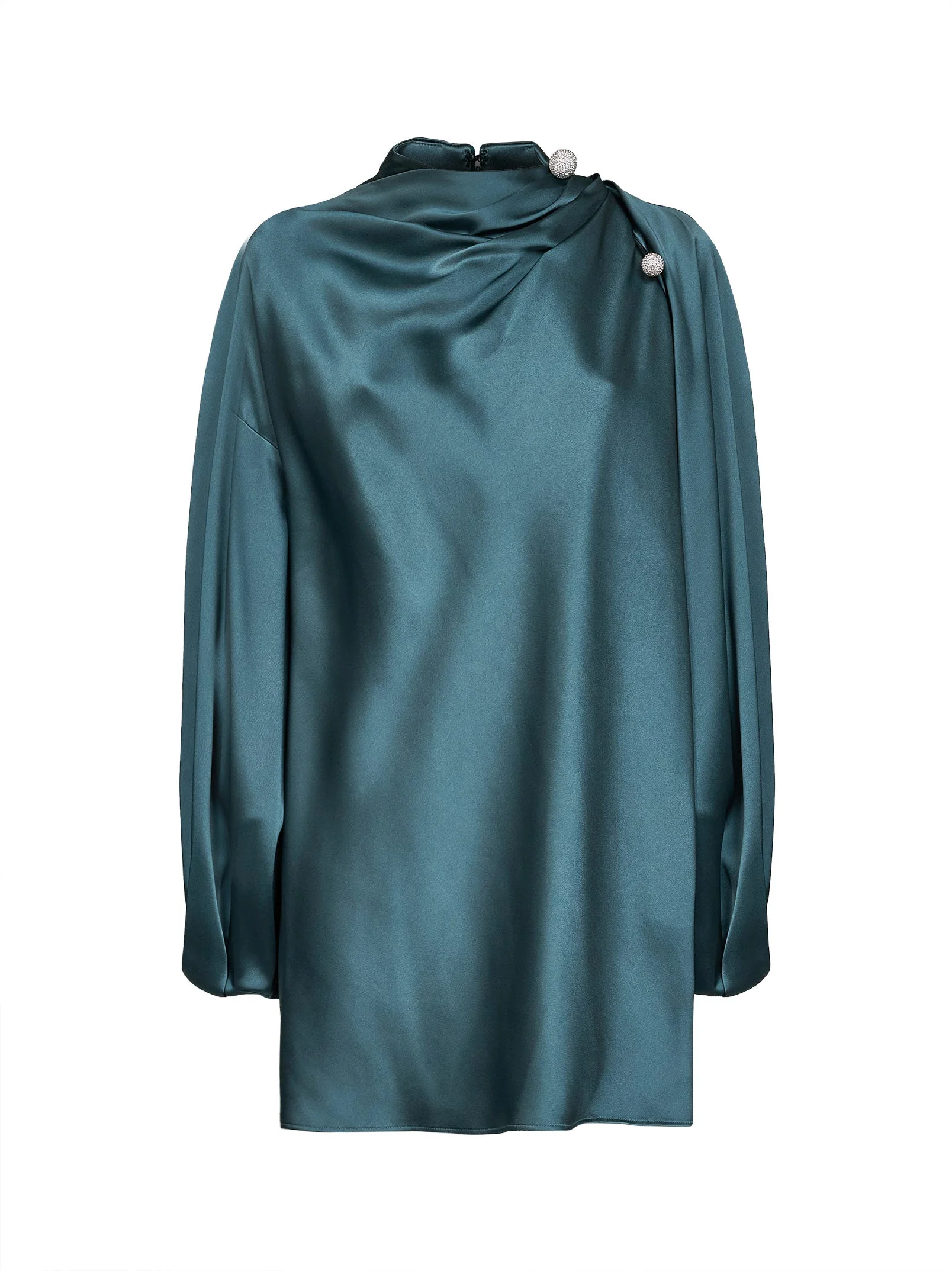 Teal satin mini dress with jeweled detail - 1