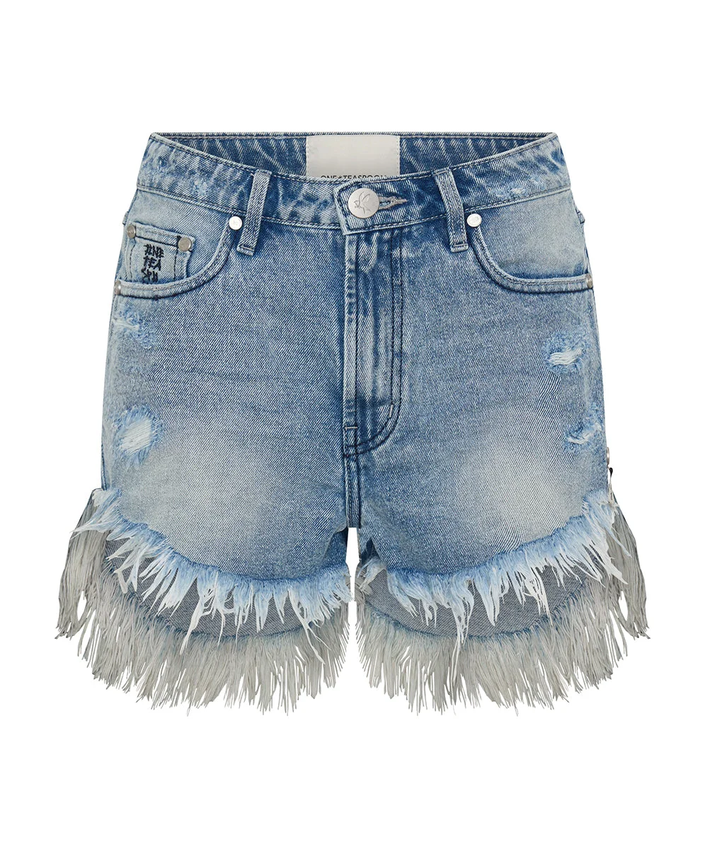 Outlaws Mid Waist Mid Length Denim Shorts - Salty Dog Blue - 1