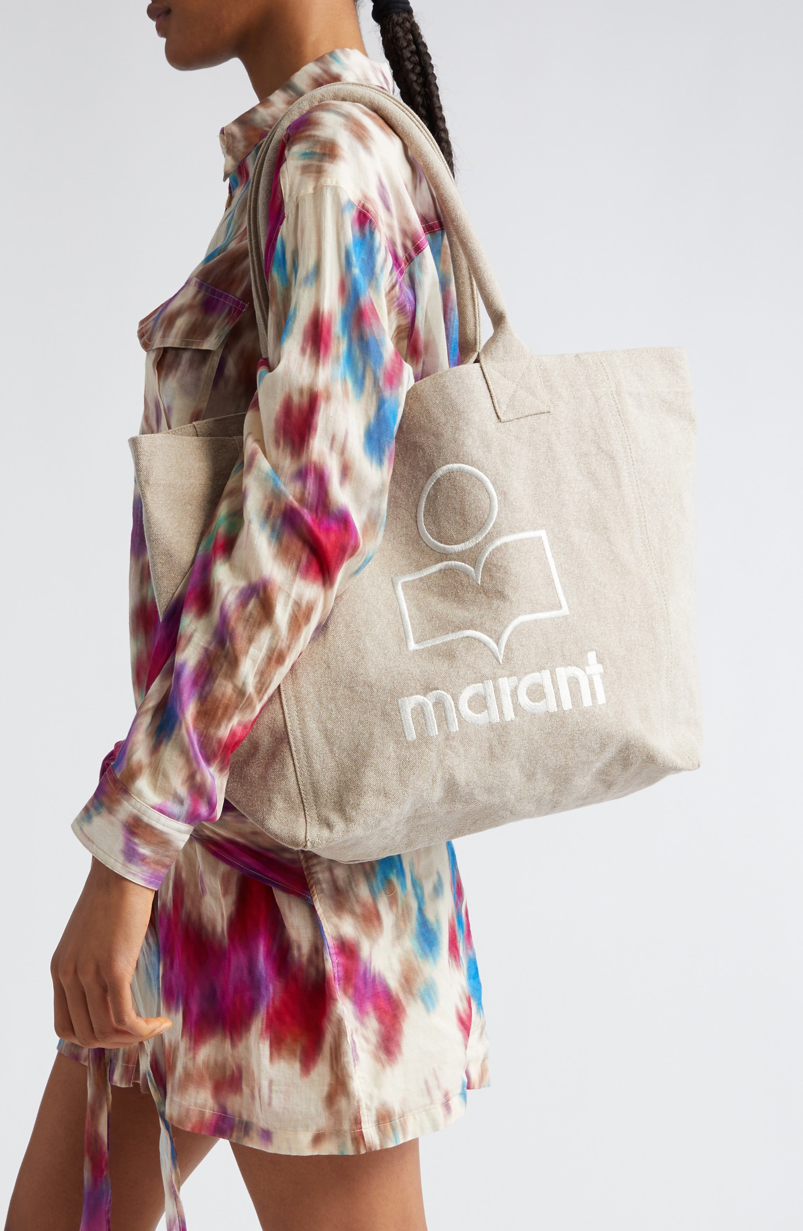 Isabel Marant Small Yenky Embroidered Logo Tote in Beige at Nordstrom - 2