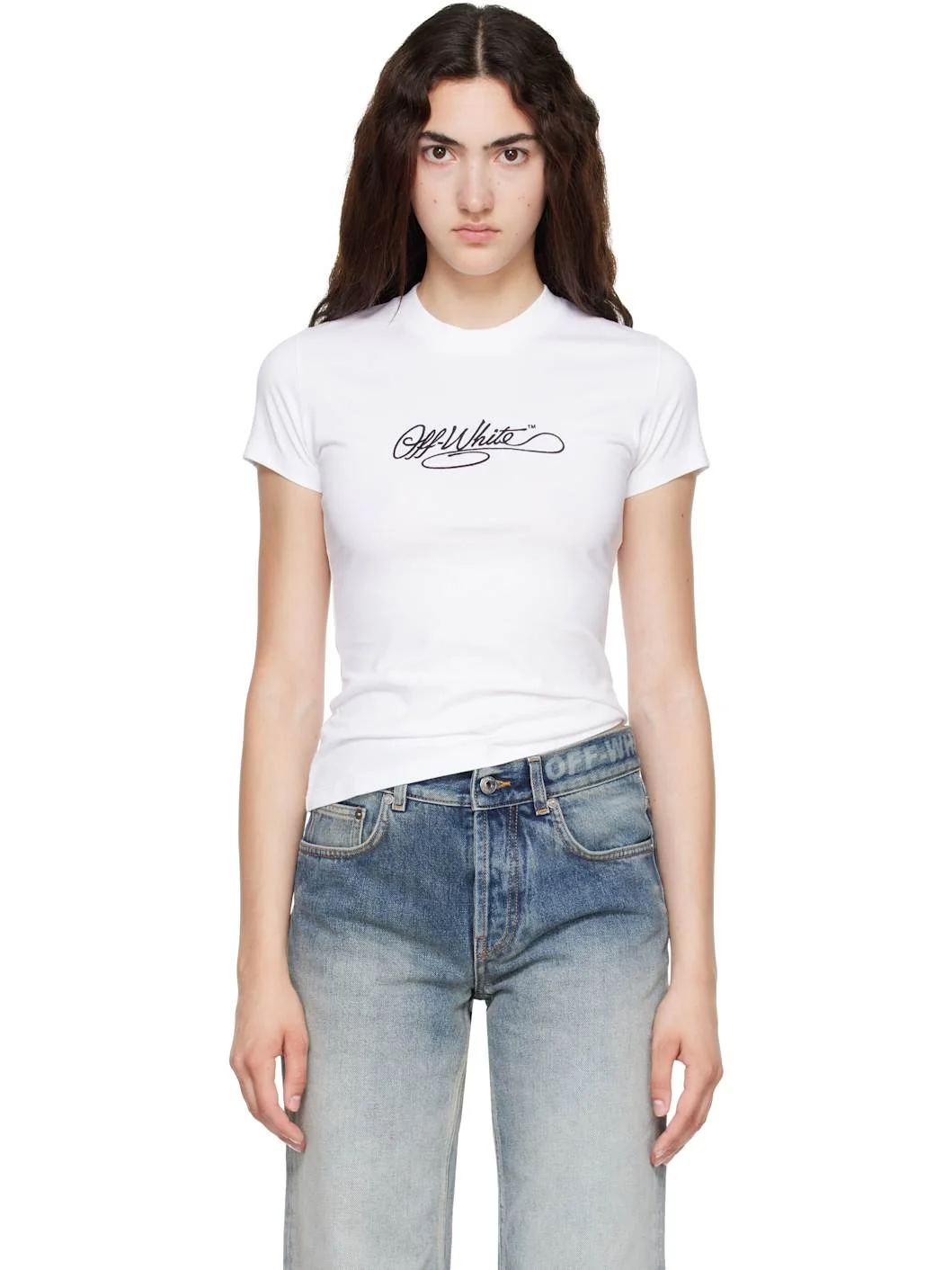 White Script Fitted T-shirt - 1