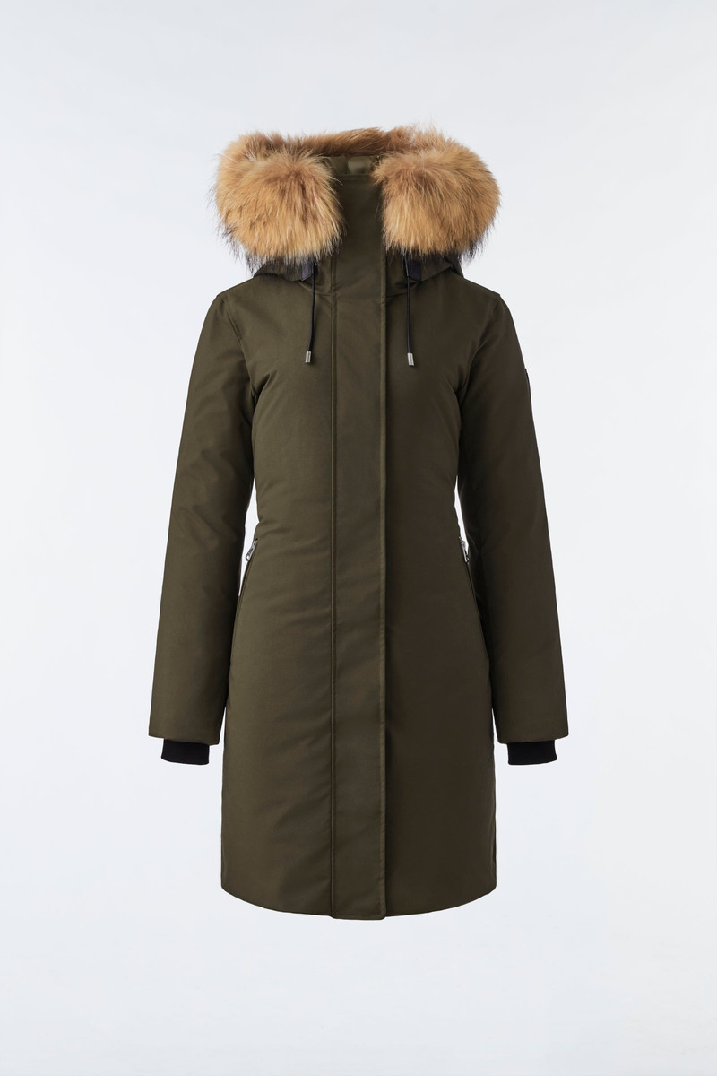 SHILOH 2-IN-1 fitted down coat with removable bib and natural fur 1