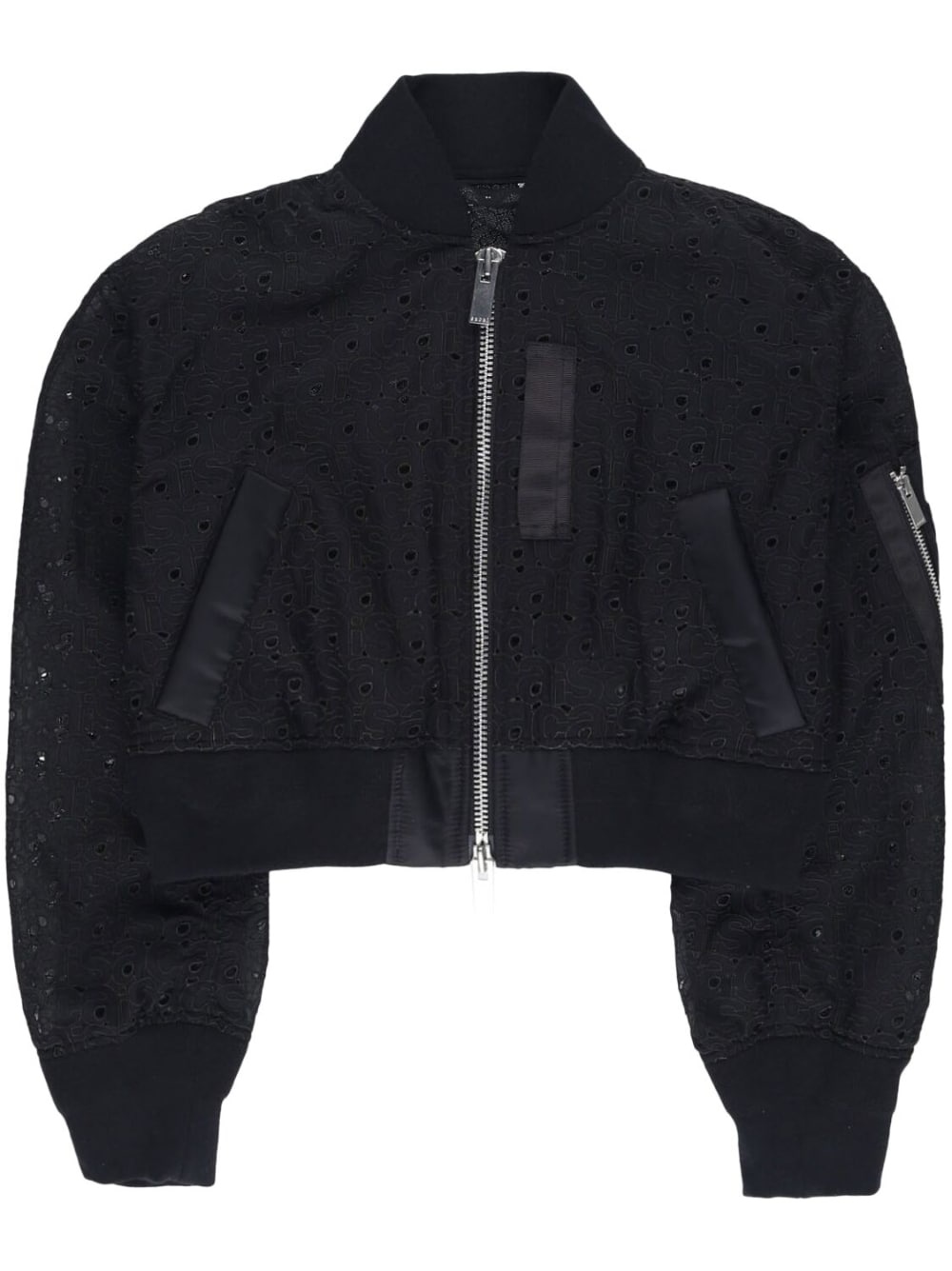 logo-embroidery lace bomber jacket - 1