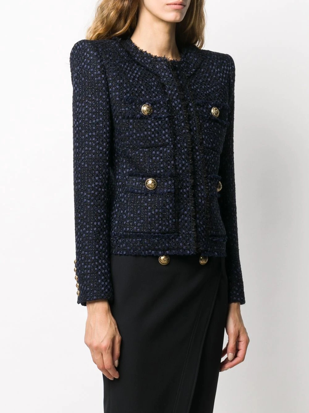 tweed square-shoulder jacket - 3