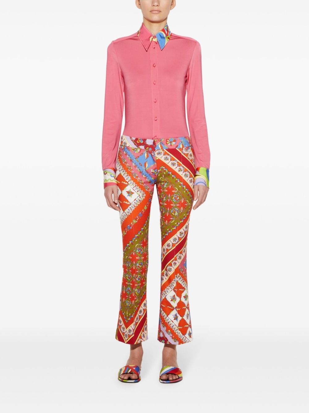 festa-print flared trousers - 2