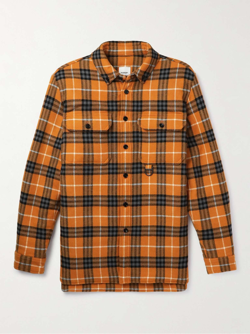 Button-Down Collar Checked Padded Wool and Cotton-Blend Overshirt 1