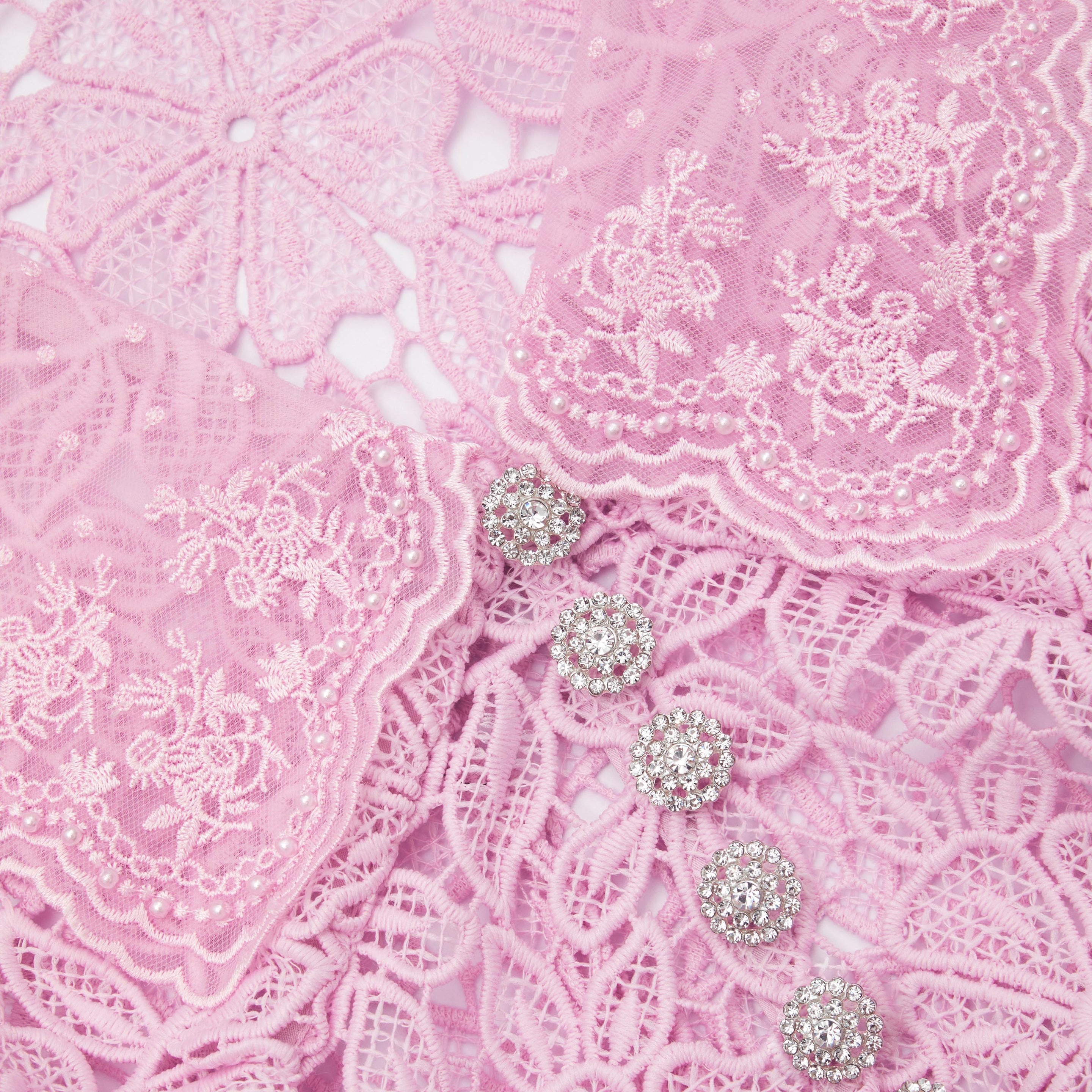 Pale Pink Guipure Lace Midi Dress - 5