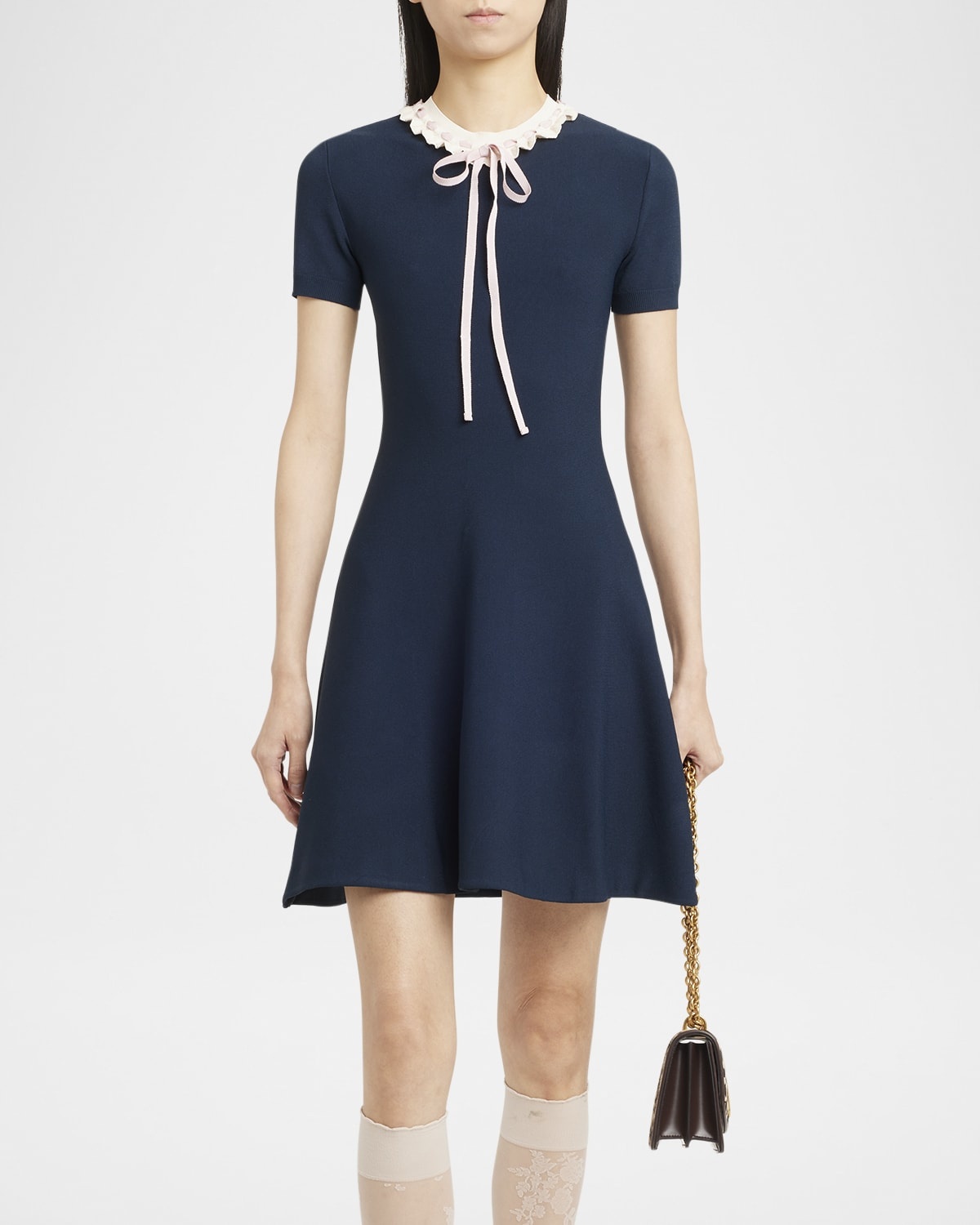 Ribbon Ruffle-Trim Knit Mini Dress - 2