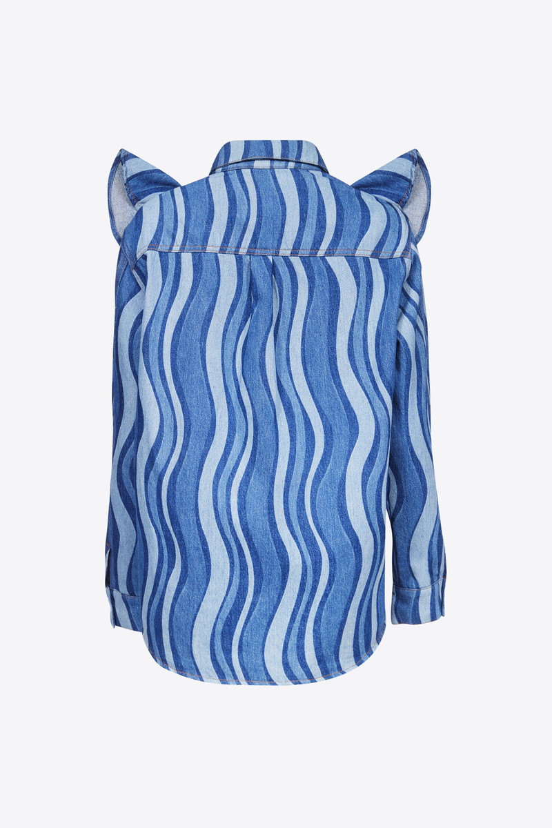 AREA SUNRAY DENIM RUFFLE BIB SHIRT outlook