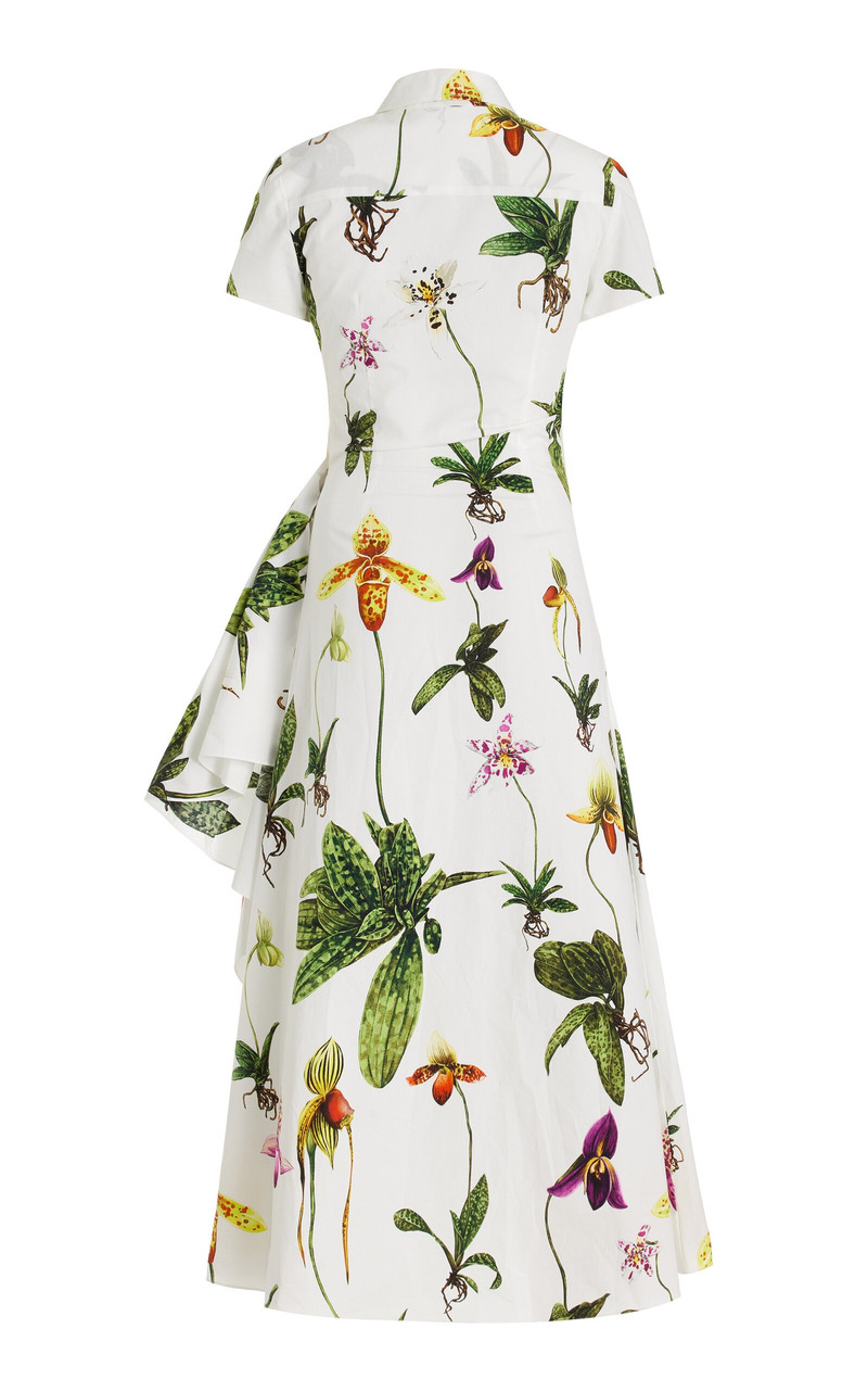 Oscar de la Renta Cap Sleeve  Orchids Poplin Dress W/ Sash Detail floral outlook