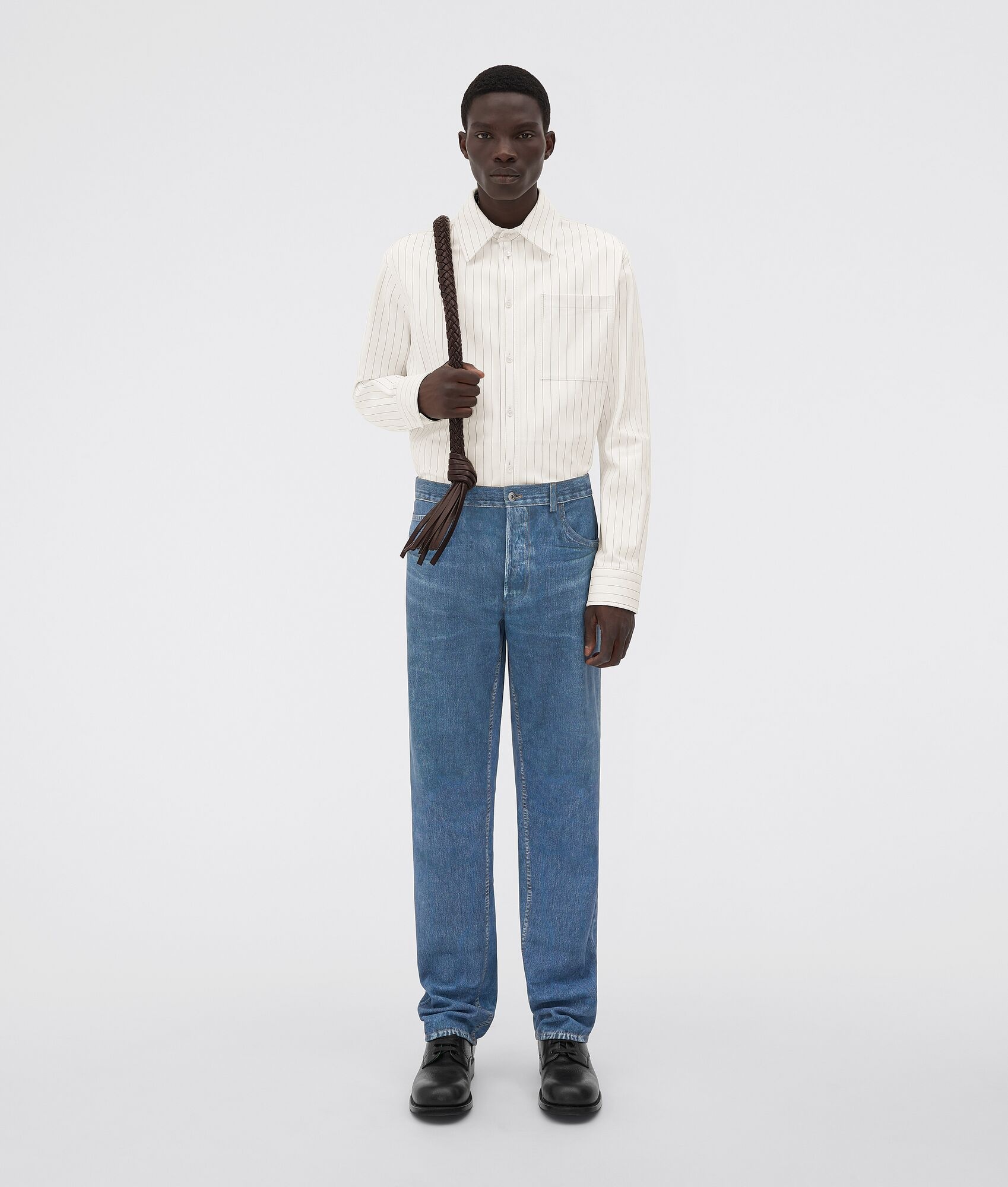 denim-effect printed leather trousers - 4