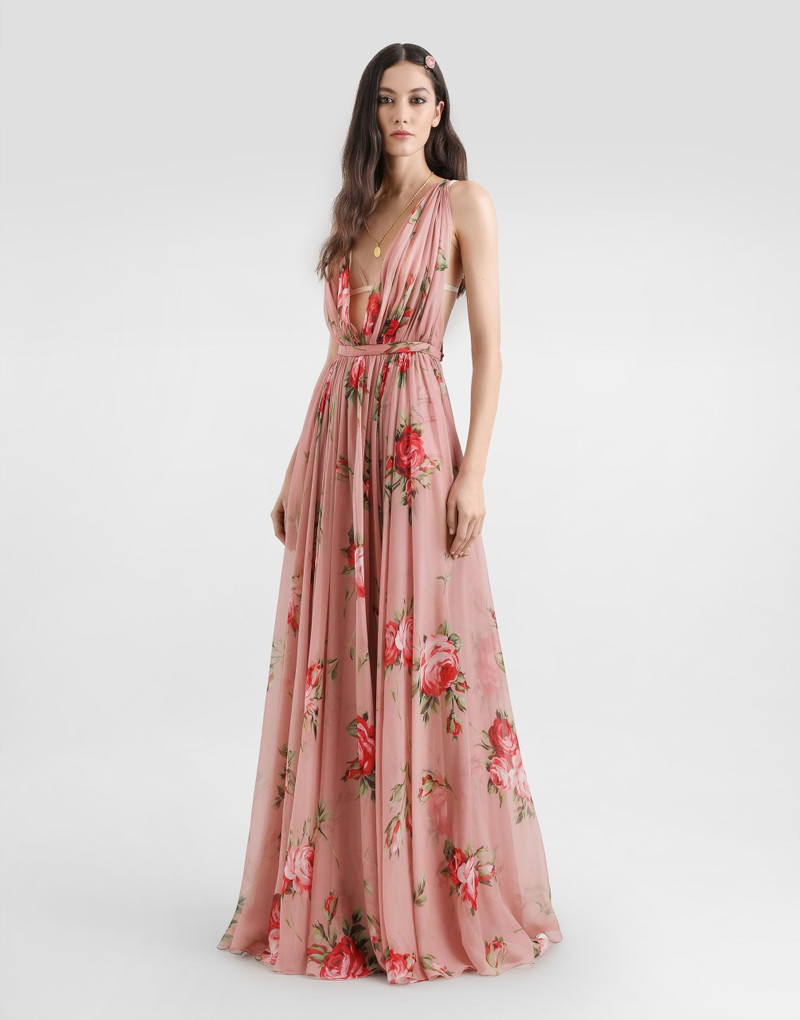 Dolce & Gabbana Rose bouquet-print chiffon dress outlook
