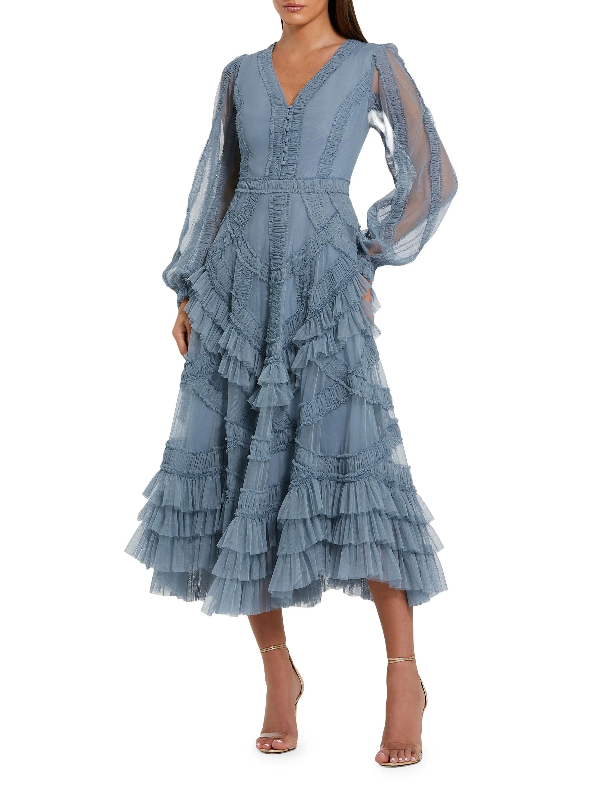 Women's Mesh Micro Ruffle Midi-Dress - Slate Blue - 1