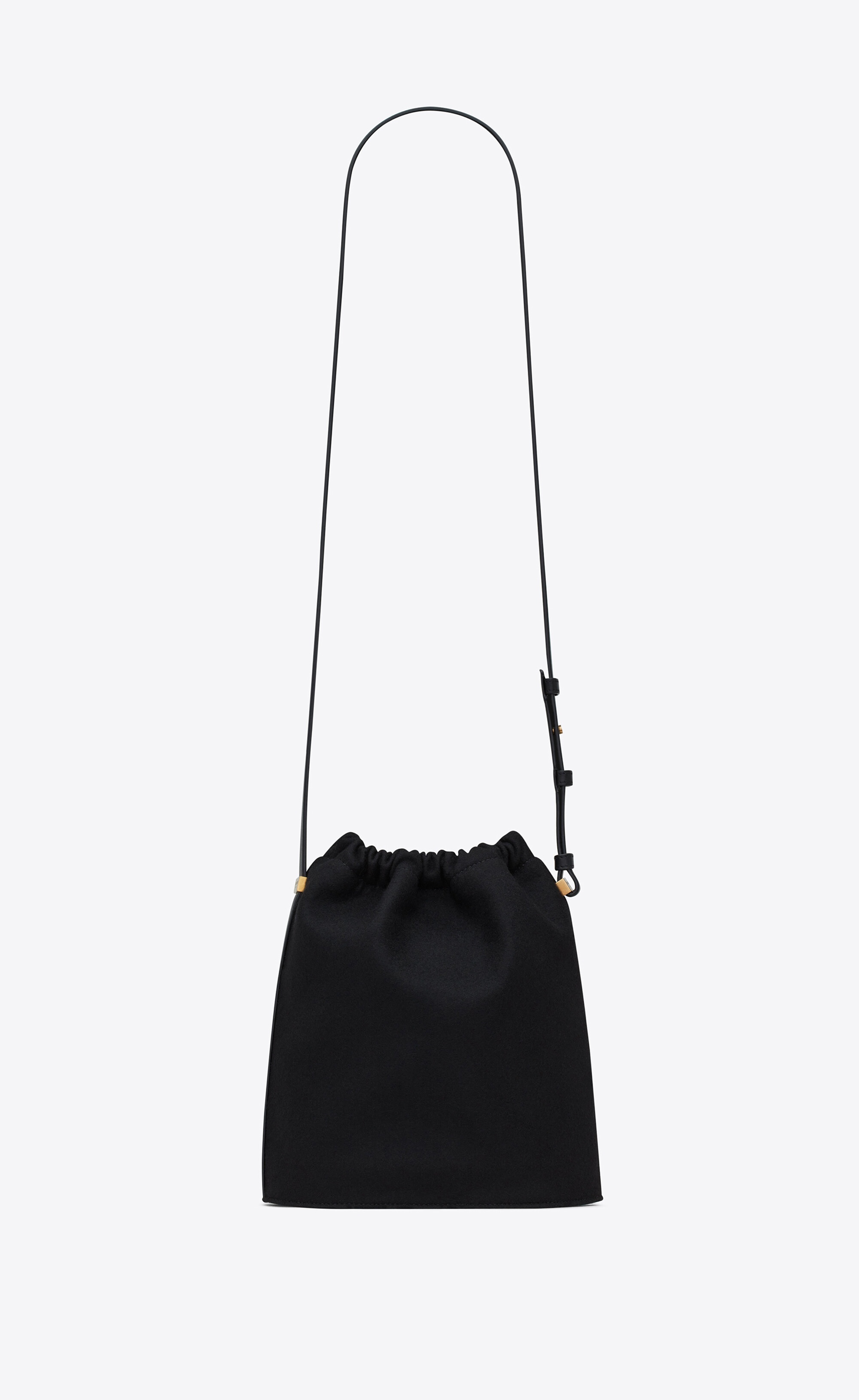 rive gauche laced bucket bag in embroidered felt and smooth leather - 3