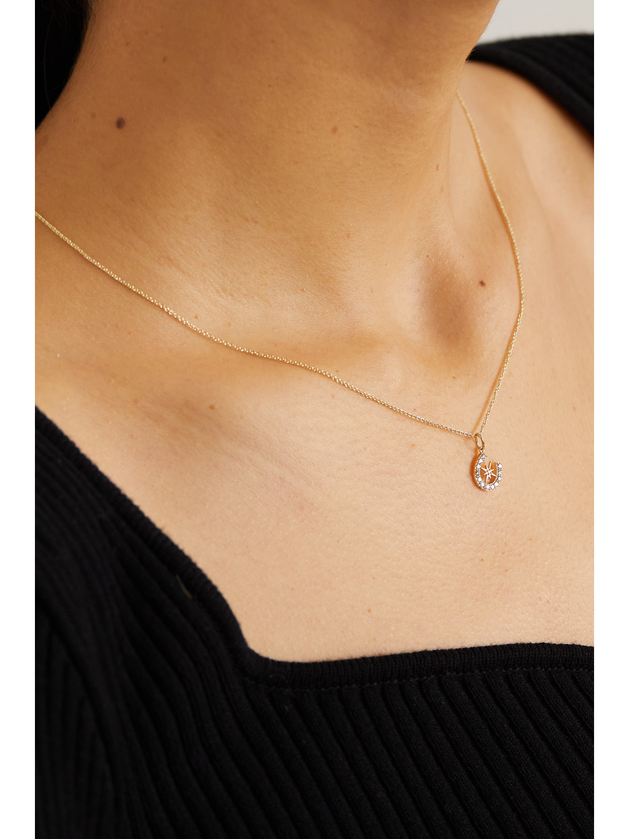 Starburst Horseshoe 14-karat Gold Diamond Necklace - 2