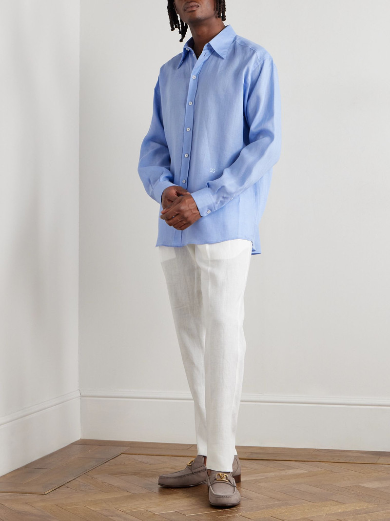 Dolce & Gabbana Logo-Embroidered Linen-Canvas Shirt Blue outlook