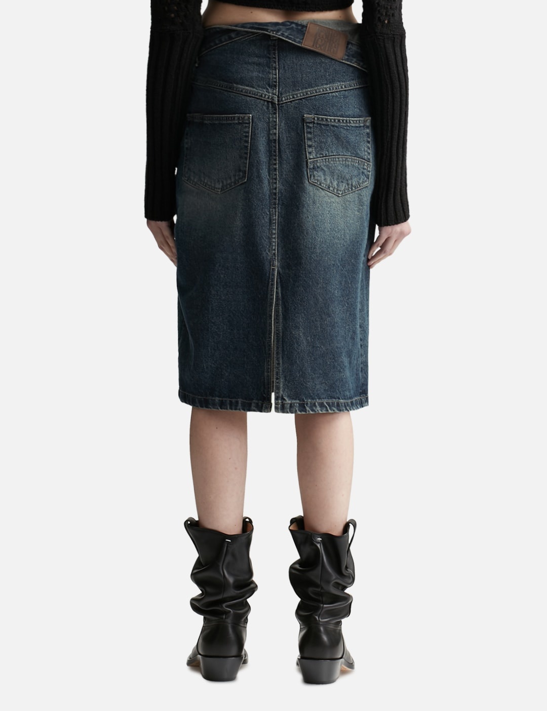 FOLDED-WAIST DENIM MIDI SKIRT - 3