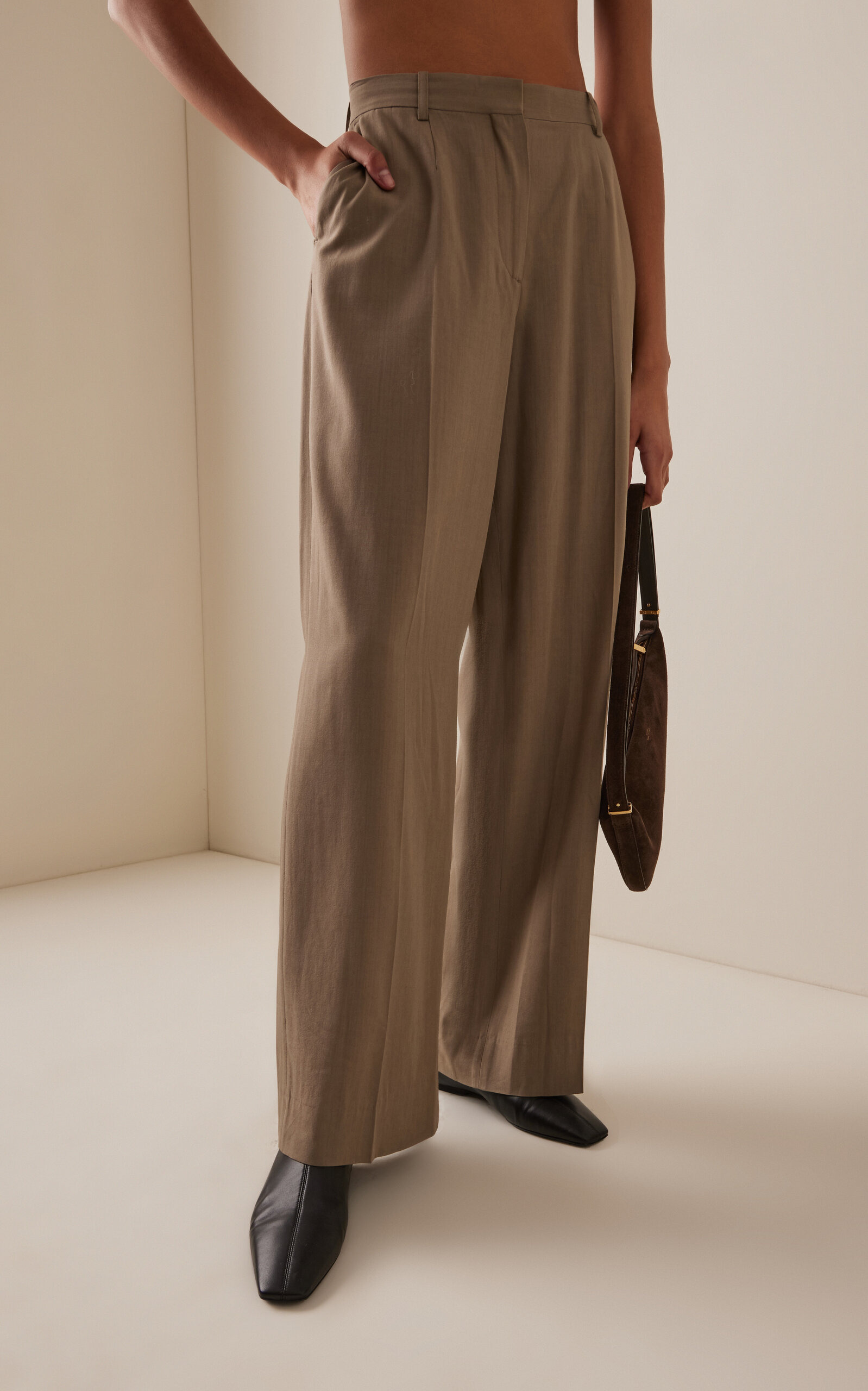 Pleated Wide-Leg Trousers taupe - 3