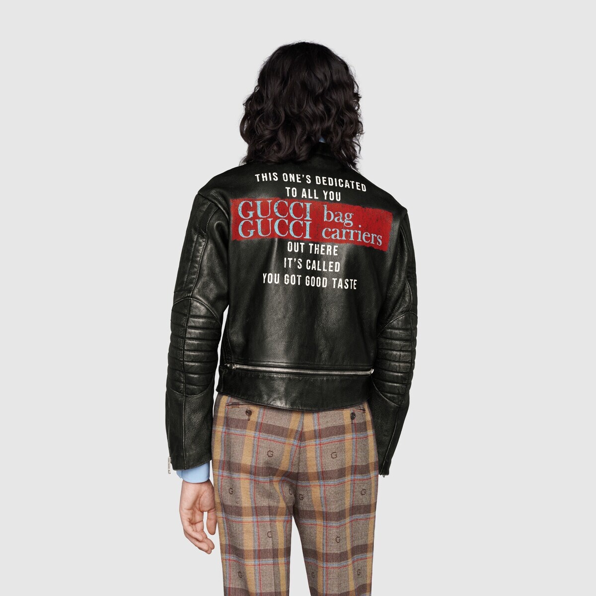 Leather biker jacket with 'You Got Good Taste' print - 4