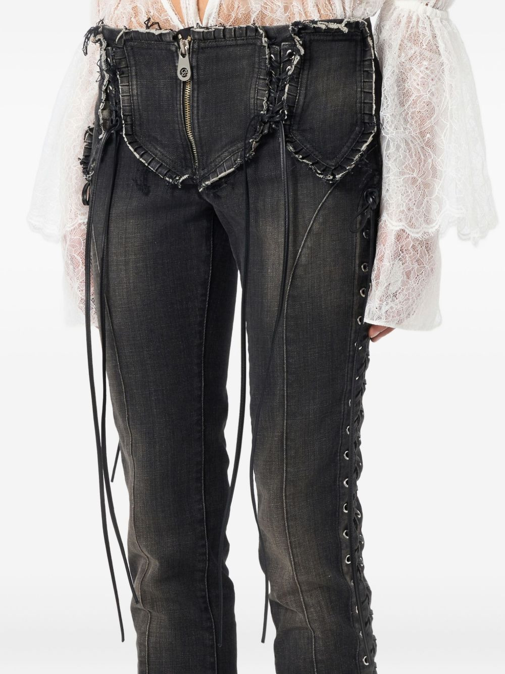 lace-up detail jeans - 5