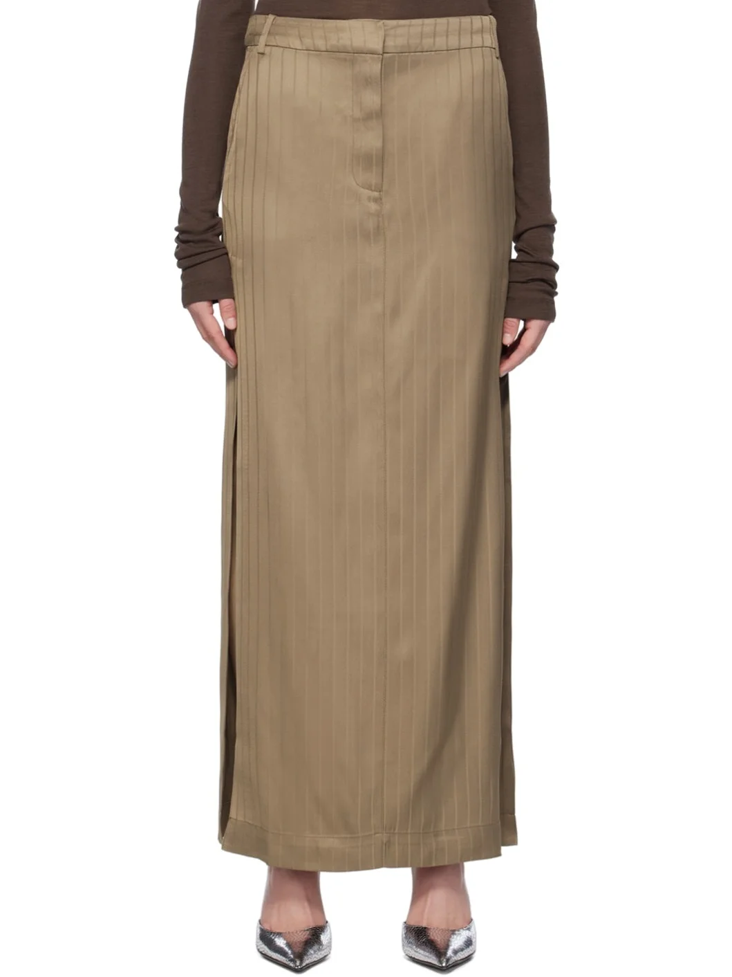 Brown Suiting Maxi Skirt - 1