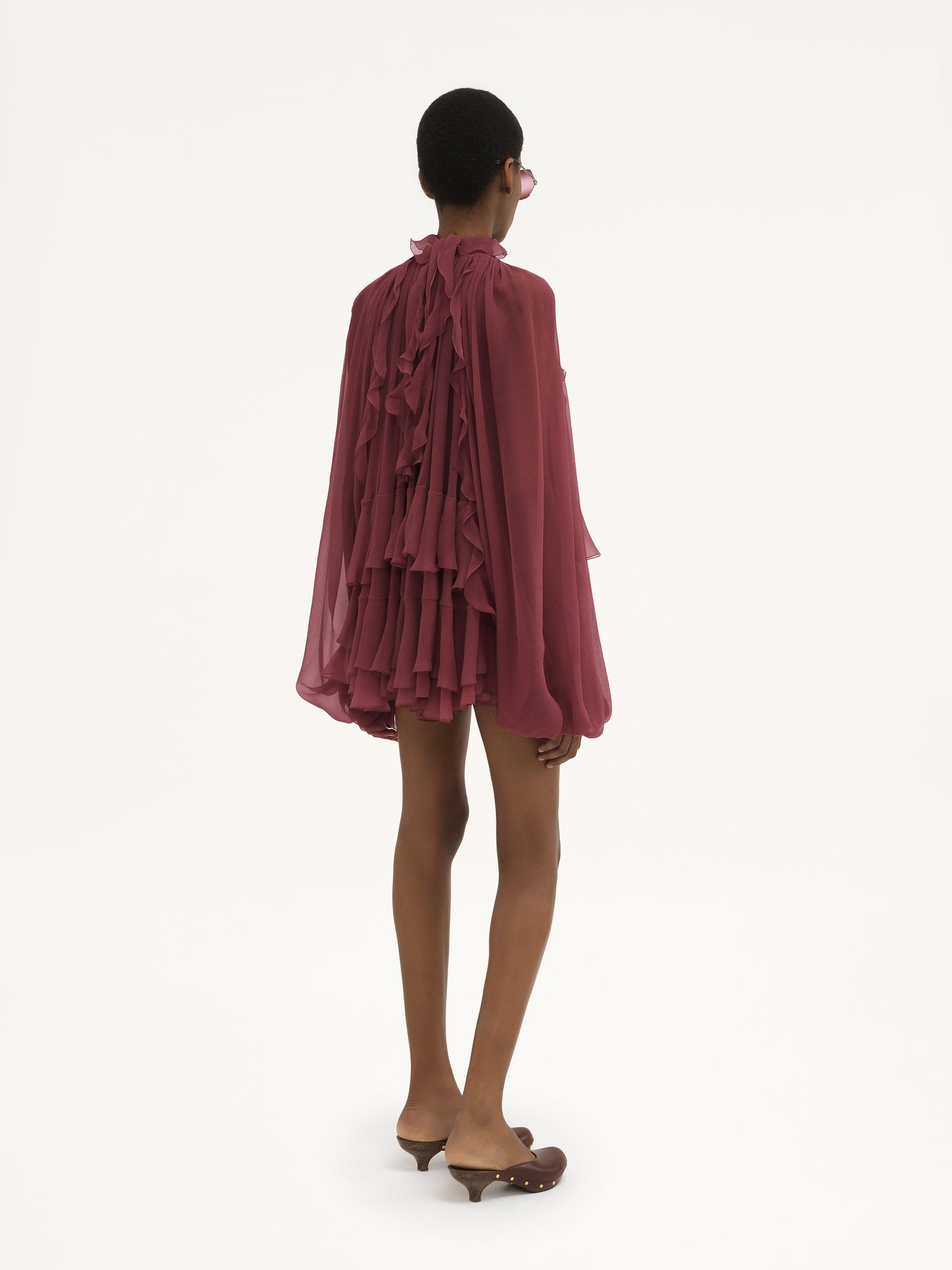 MINI CAPE DRESS IN SILK MOUSSELINE - 4