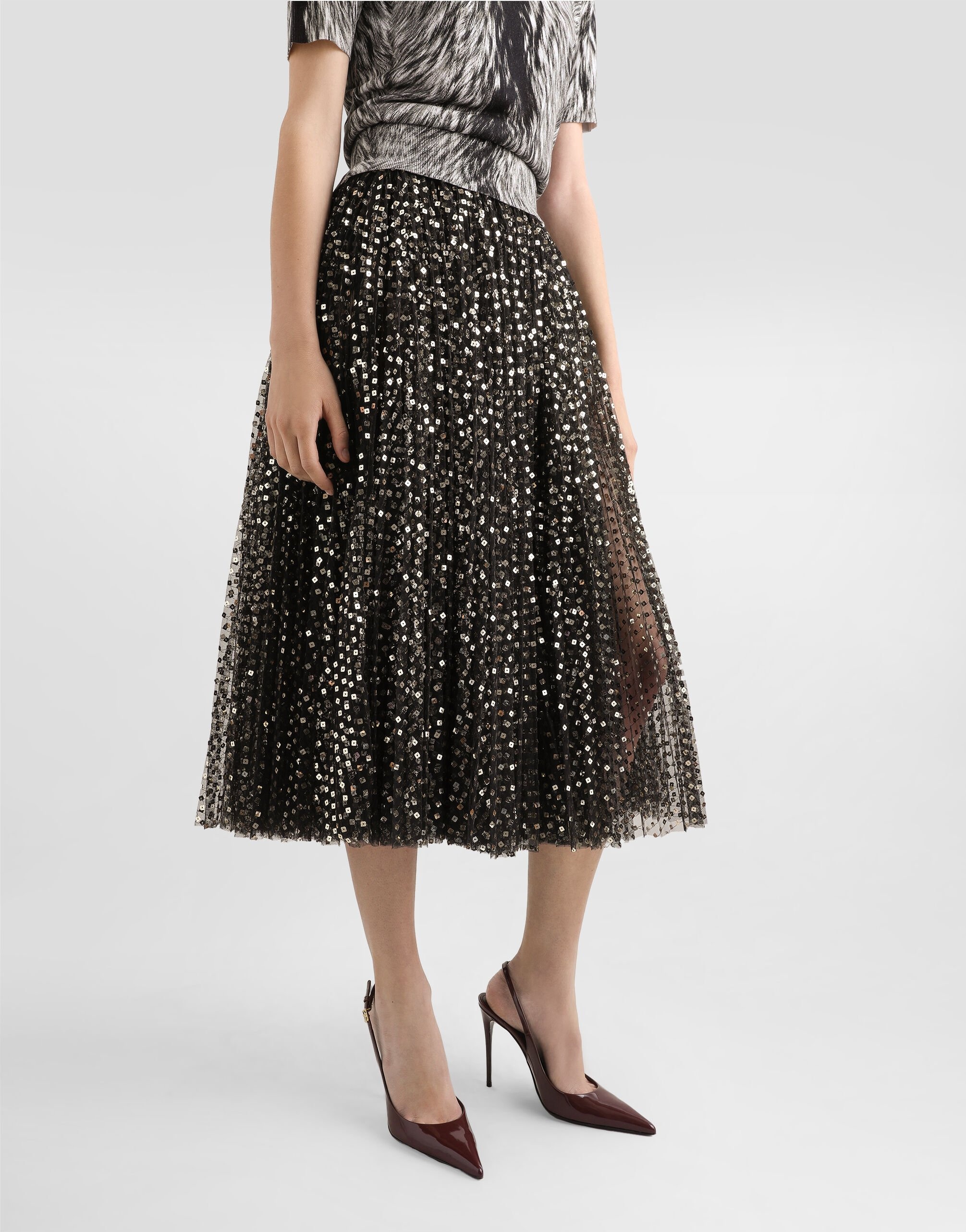 Tulle midi circle skirt with micro-sequin embroidery - 4