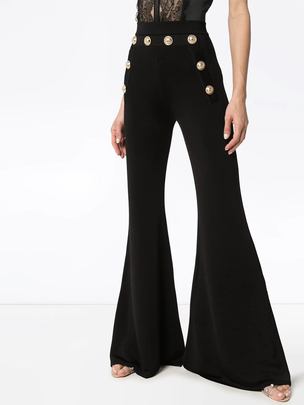 button-embellished flared trousers - 3